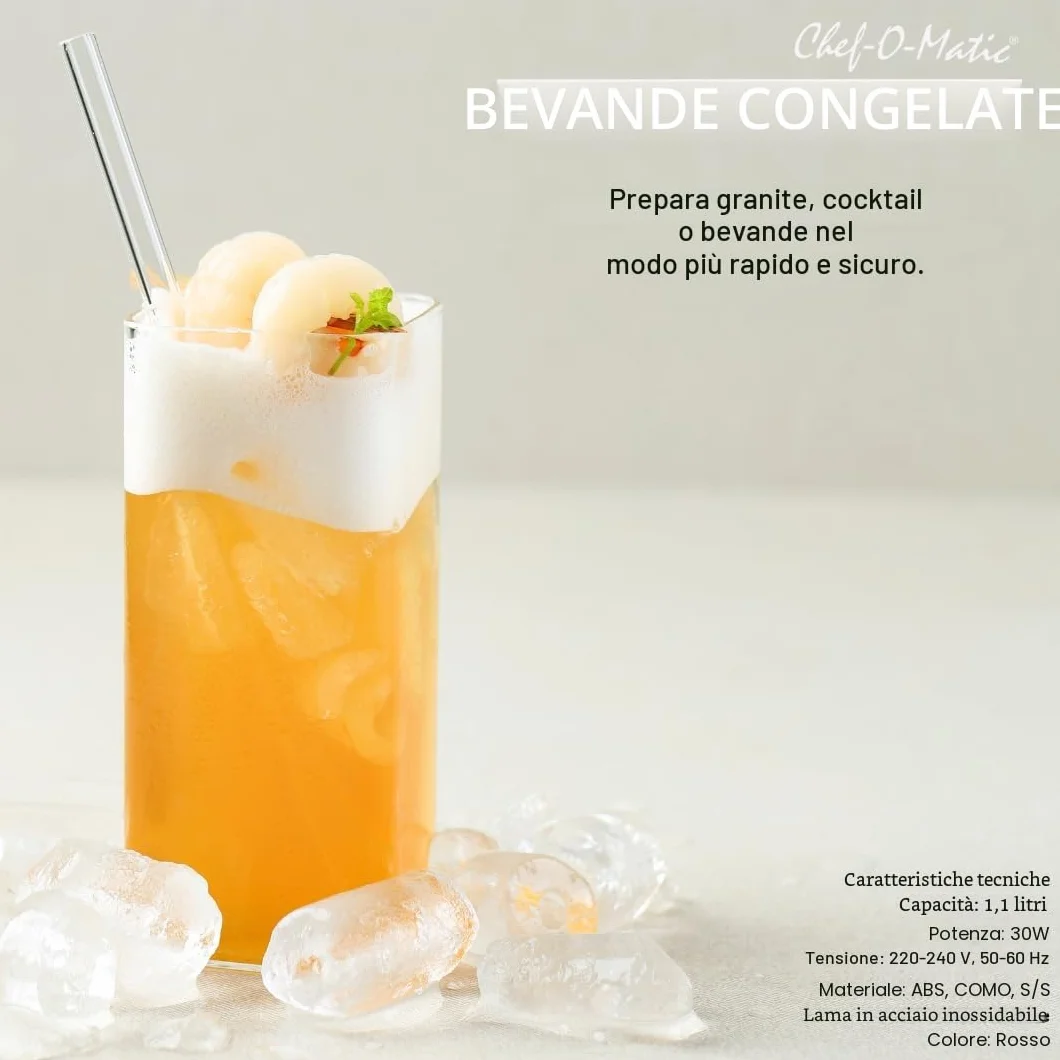 Tritaghiaccio Elettrico Frozen Drinks Lama Acciaio Inox Capacità 1.1L 30W