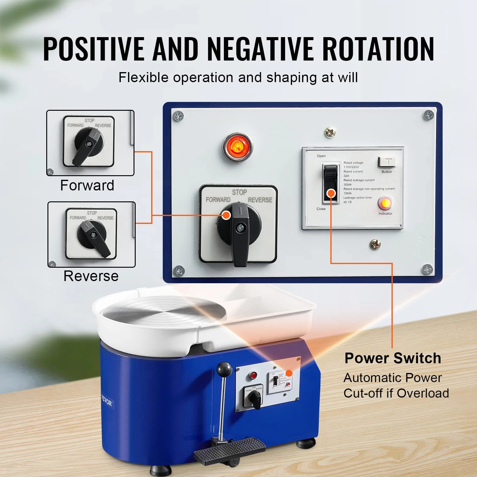 VEVOR Tornio per Ceramica Argilla 350W 28cm 60-300 giri/min Fai-da-te