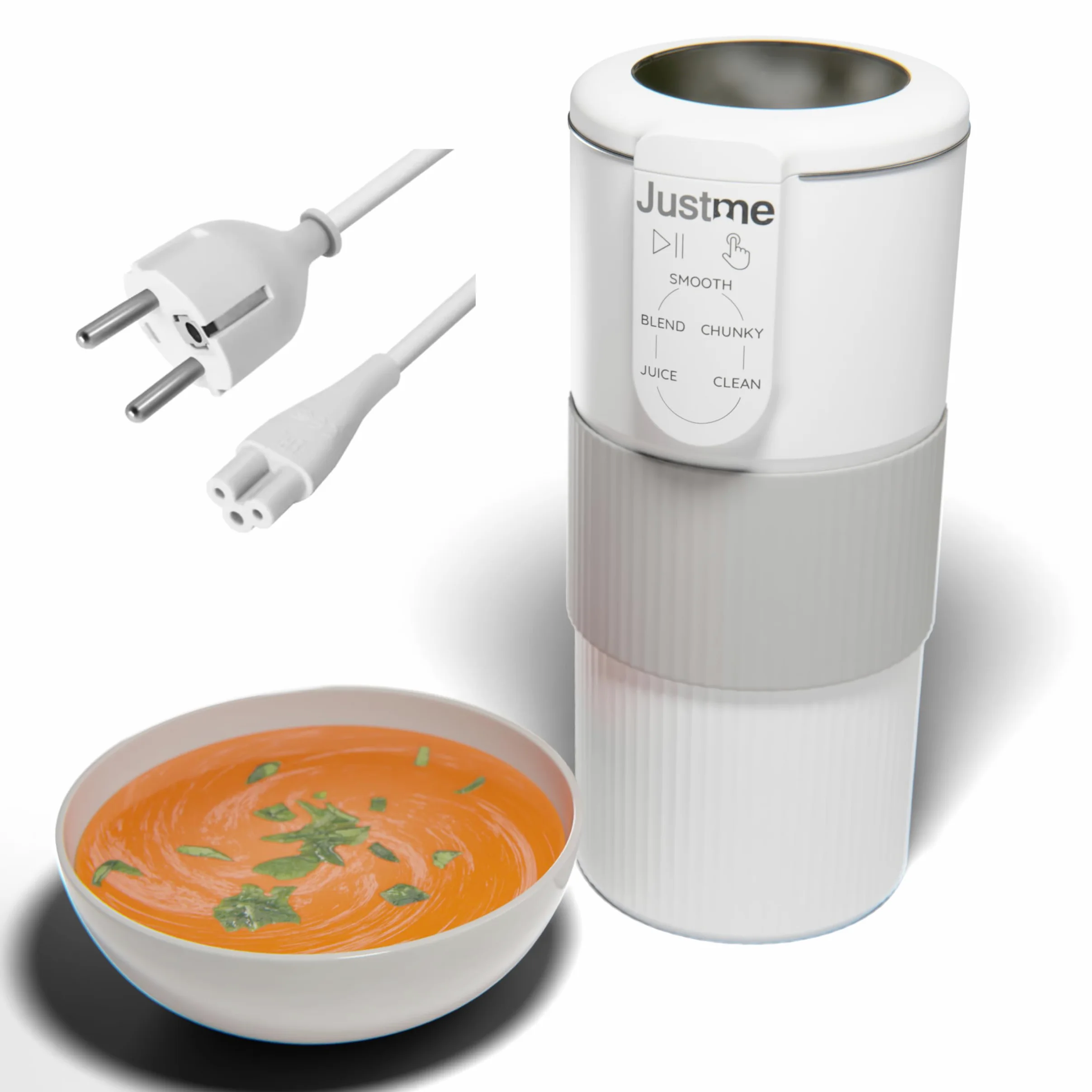 JustMe. Il più piccolo produttore di zuppe, i risultati più grandi. Creatore di zuppe e frullatore per frullati. Pulizia automatica. Bianco. 5 programmi. Facile cottura sana. Leggero. Versione europea