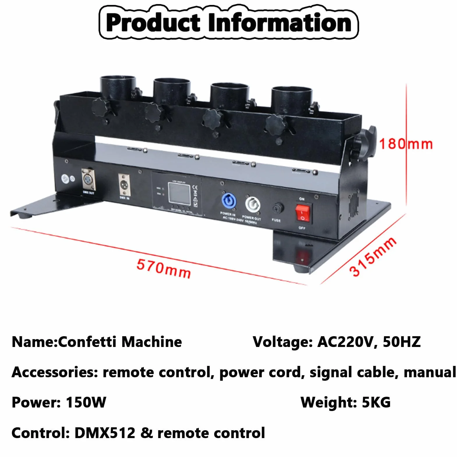 Lanciatore di coriandoli elettrico, macchina professionale per lancio di coriandoli a 4 colpi, cannone per coriandoli DMX512/telecomando per matrimoni, spettacoli, discoteche, club, palco, feste