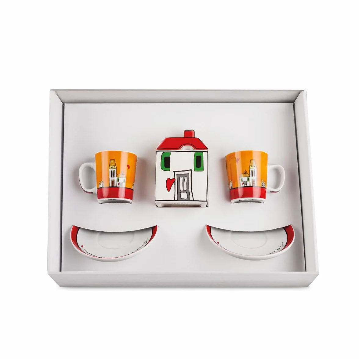 Egan Set 2 Tazze caffè - Zuccheriera Le Casette Rossa