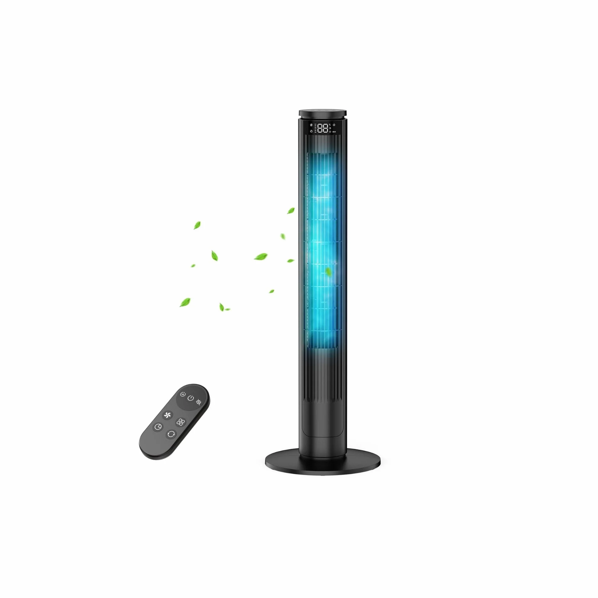 Ventilatore a Torre 92cm con Schermo LED Regolabile (Spegnimento Totale) e Telecomando con Tasto Muto, Ventilatori a Colonna Silenziosi 28dB, 6 Velocità+5 Modalità, Oscillazione 70°, 8m/s, Timer 12h