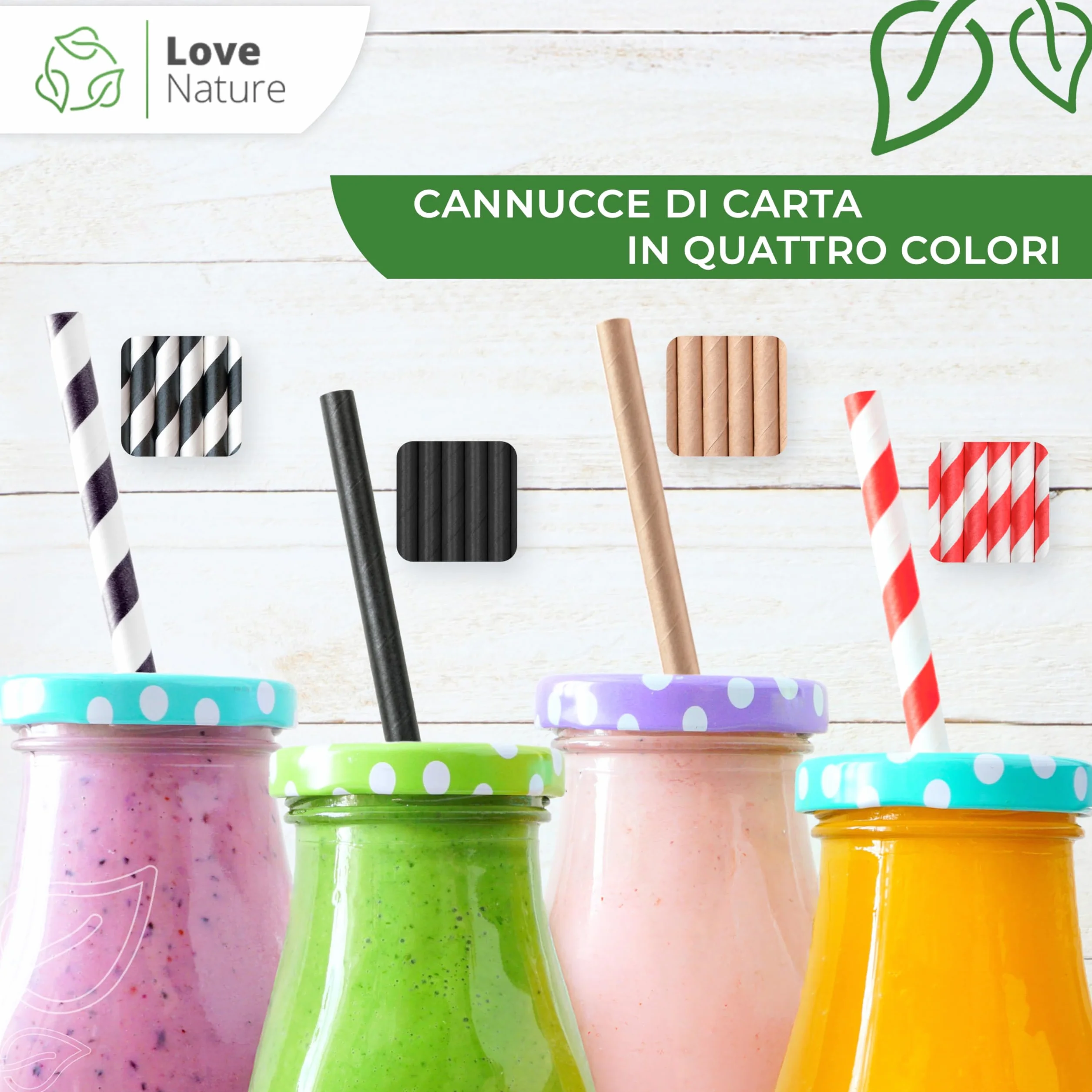 Love Nature Cannucce Cocktail 100 Pezzi - Cannucce Carta Bianco e Rosso - Cannuccia Ecologico