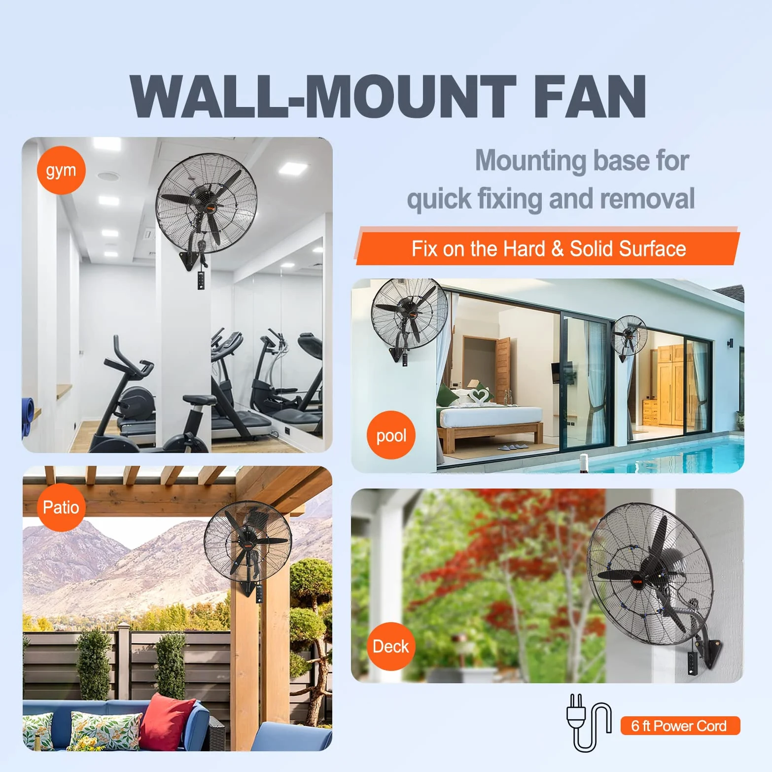 VEVOR Ventilatore da Parete, 74,9 cm 3 Velocità ad Alta Velocità, Ventilatore da Parete Industriale Oscillante Impermeabile 150 W Commerciale o Residenziale per Magazzino, Serra, Officina, Nero