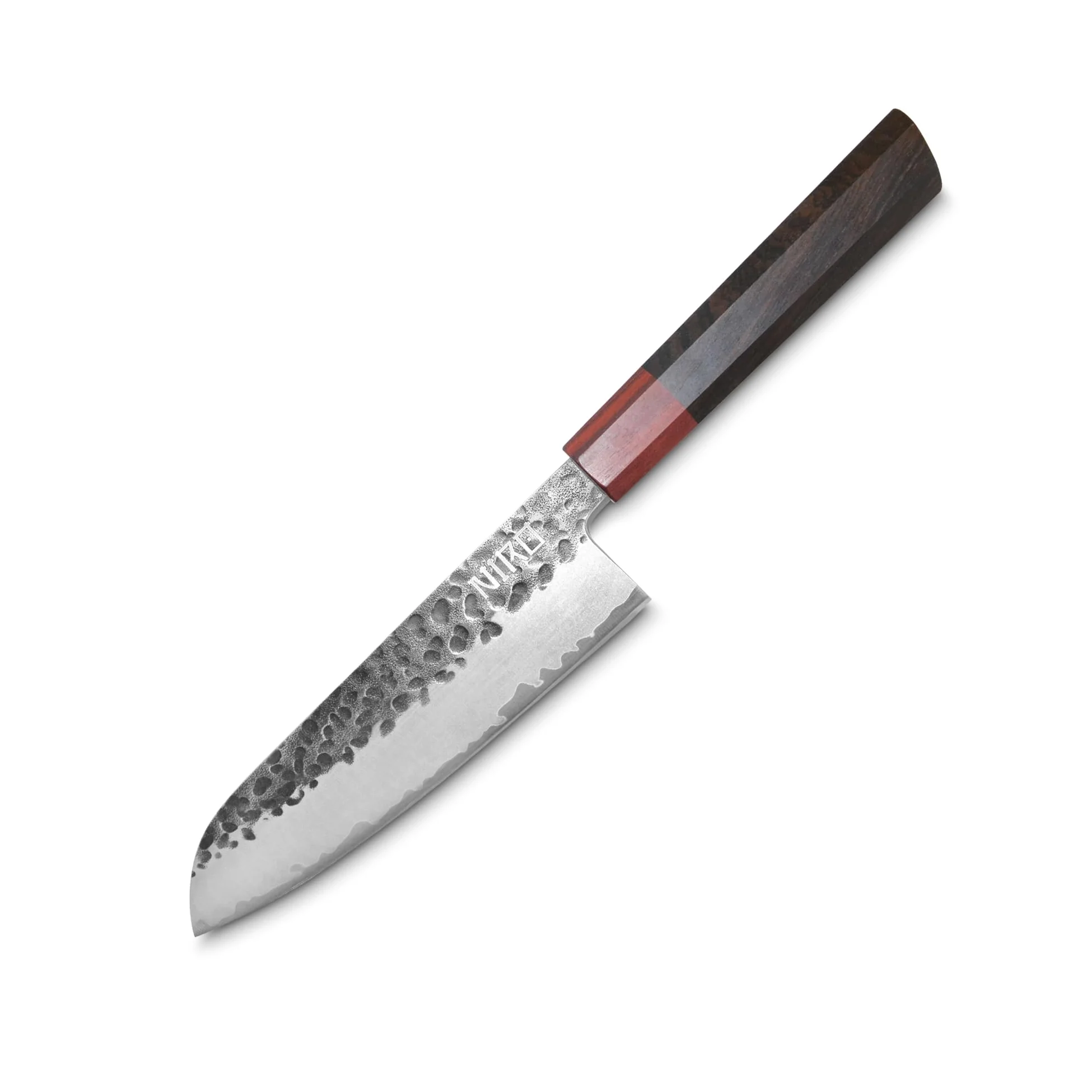 NIRO Coltello Professionale Giapponese Santoku in Acciaio Damascato, 67 Strati, Durezza 60 HRC, Manico Pregiato in Ebano e Sandalo, Bilanciamento perfetto, Resistente all’usura