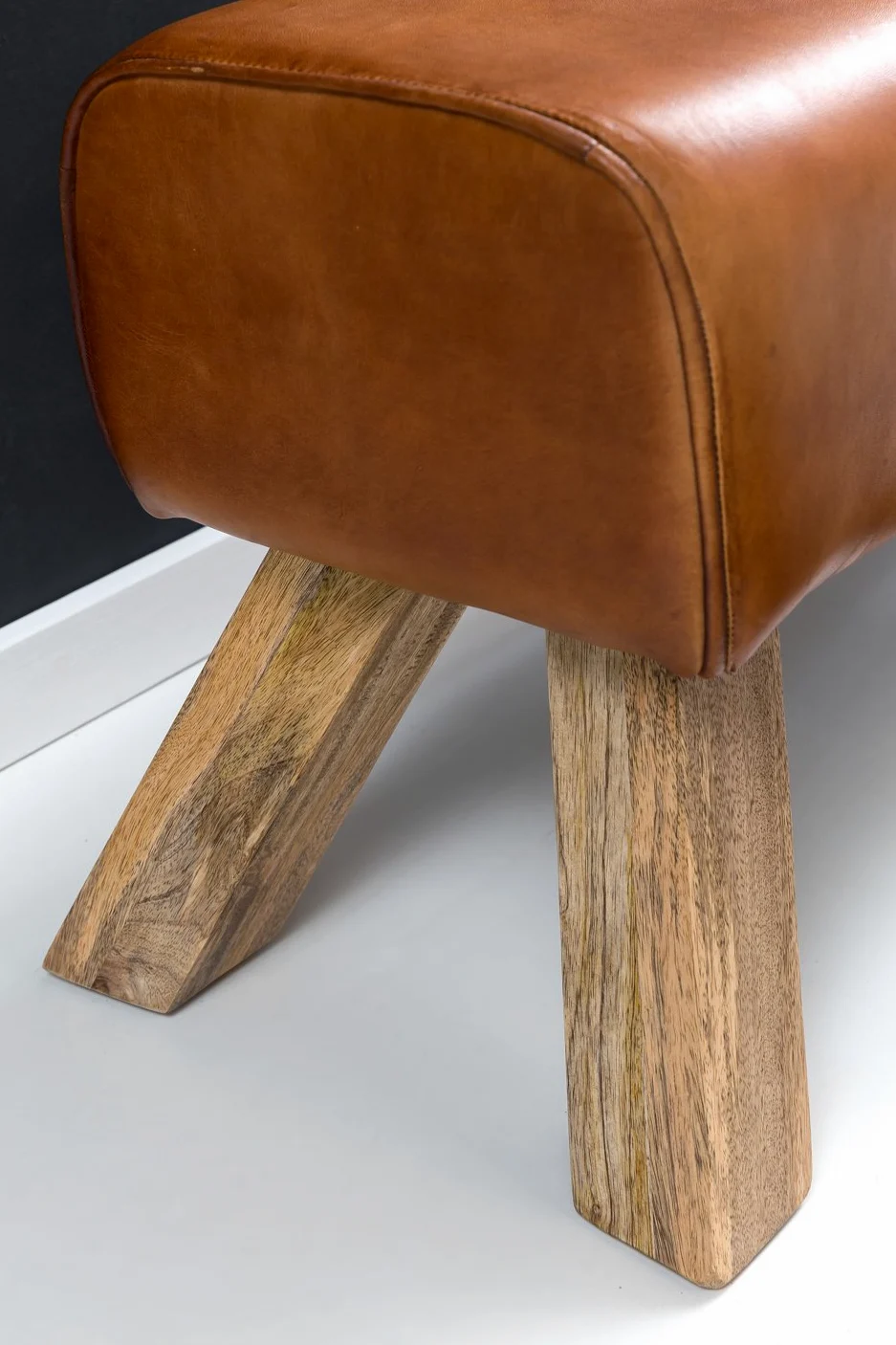 FineBuy Panchina da Interno 90x43x30 cm Vera Pelle/Legno Massiccio Panchetta | Panca da Cucina | Panche Corridoio Imbottita Rustica