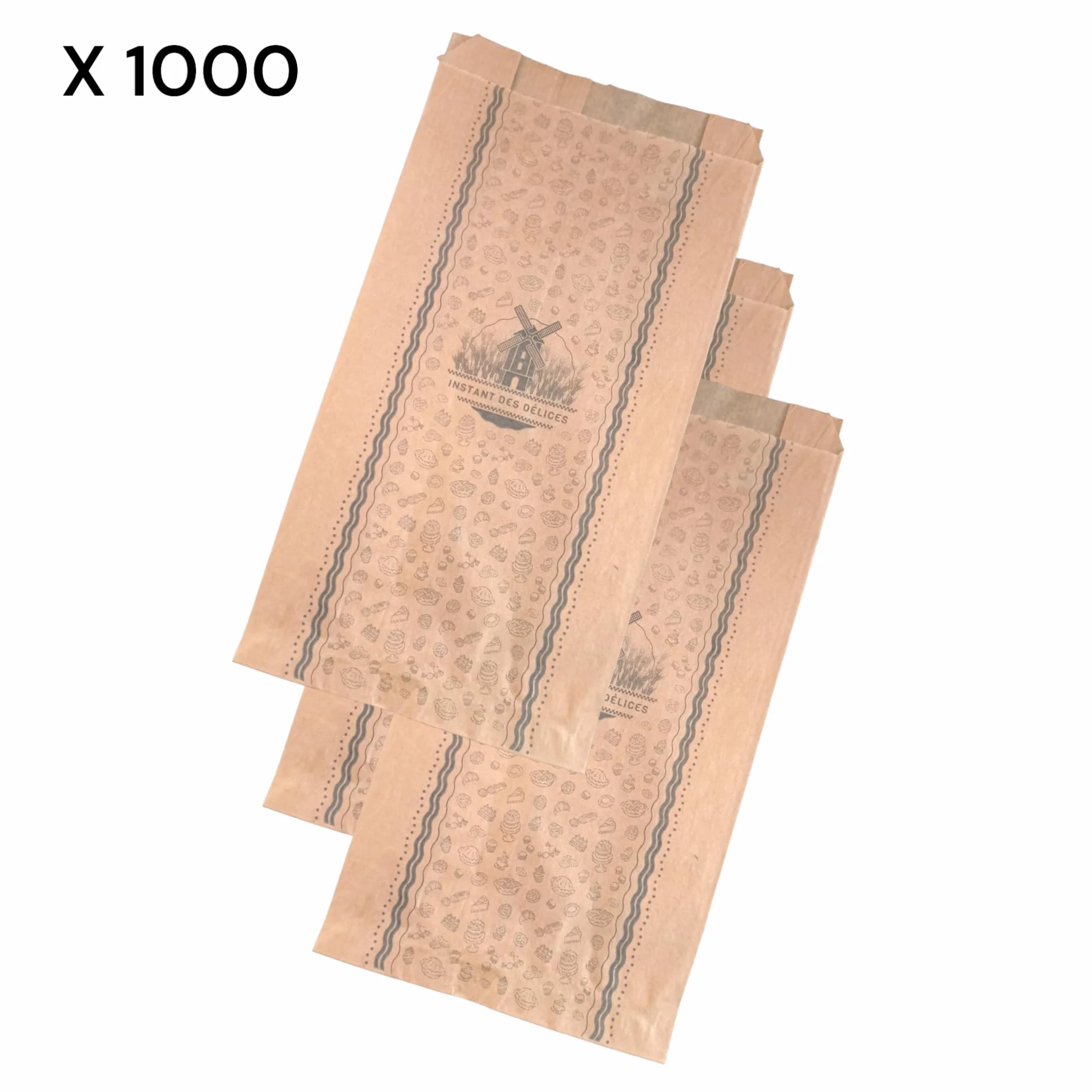 1000 Sacchetti Pane e Alimentari per 4 Cornetti 12+5x21 cm in Carta Kraft Marrone per Uso Alimentare Senza Grasso Stampato in Nero