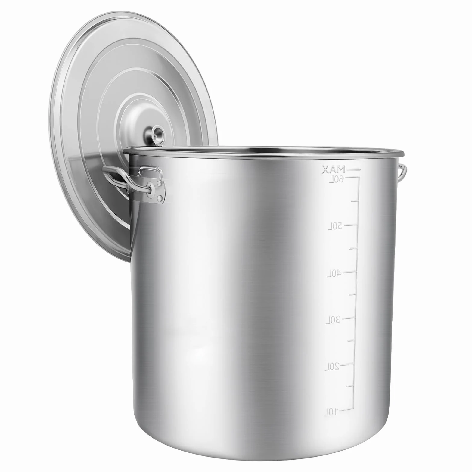 Pentola da cucina in acciaio inox, 70 l, grande capacità, con manici, per feste e gastronomia, 46,5 x 45 cm, in acciaio inox per fornelli a gas, fornelli elettrici, fornelli a induzione