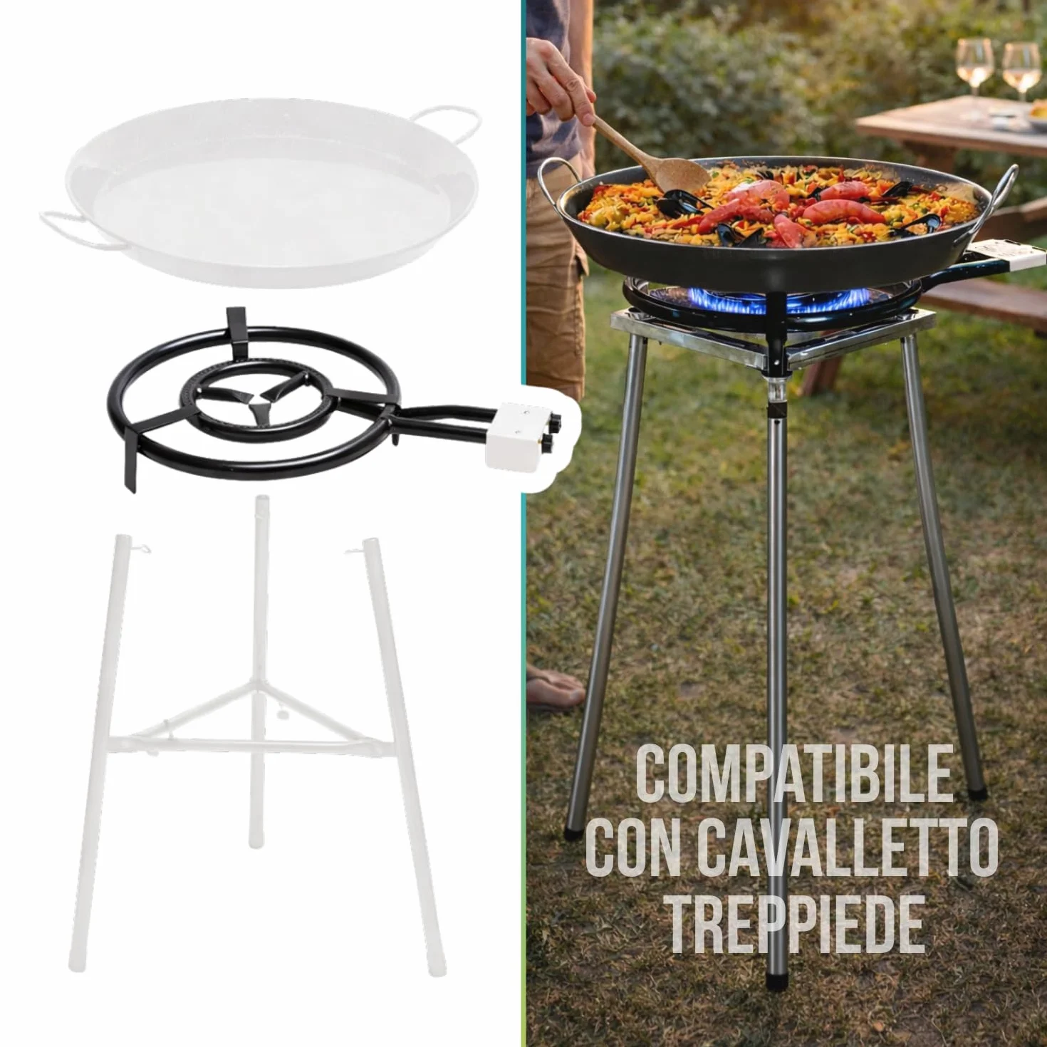 PALUPLUS Bruciatore a Gas per Padelle o Paellera, Diametro 40 cm, Bruciatore a 2 Fuochi in Acciaio Smaltato con Doppio Regolatore Fiamma, Adatto a padelle da 30 a 60 cm, Potenza 11,4 Kw -4000F