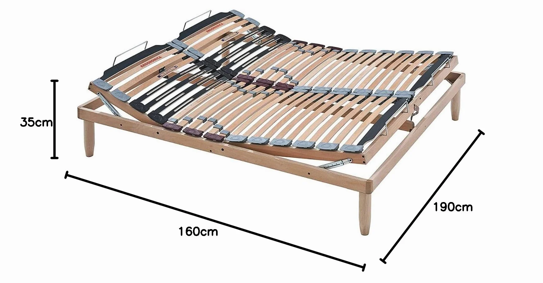 Evergreenweb - Rete Matrimoniale 160x190 con Doghe in Legno, Alzata Manuale ALZA TESTA E PIEDI Pieghevole Ortopedica Regolatori di Rigidità, Gambe Smontabili Base Letto da Incasso Rinforzata - OFFERTA