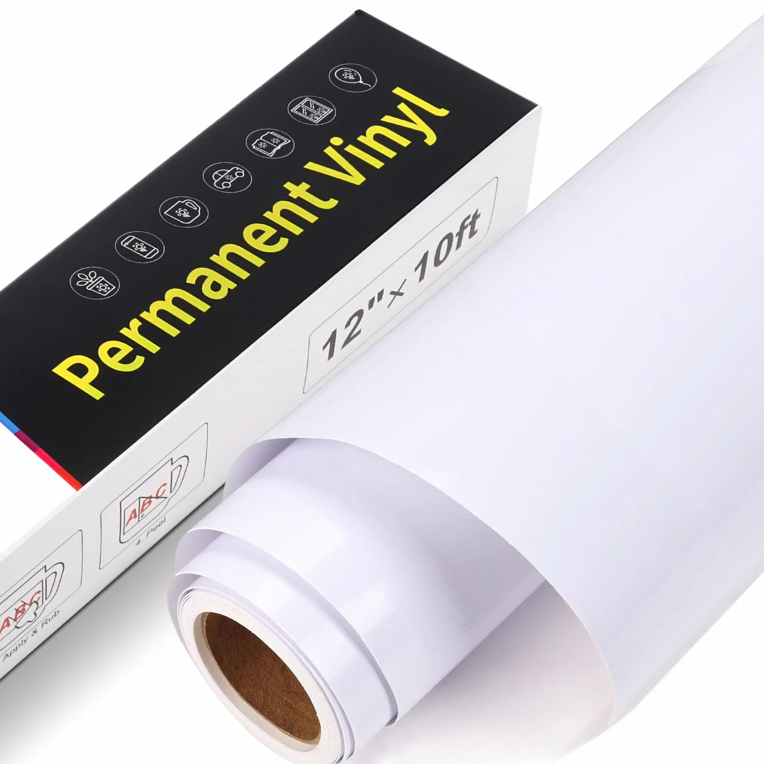 Vinile Adesivo Permanente con Supporto - 30,5x305cm Rotolo di Vinile Permanente, Vinile Permanente Impermeabile per Cricut, Silhouette Cameo, Altri Plotter da Taglio (Bianco Lucido)