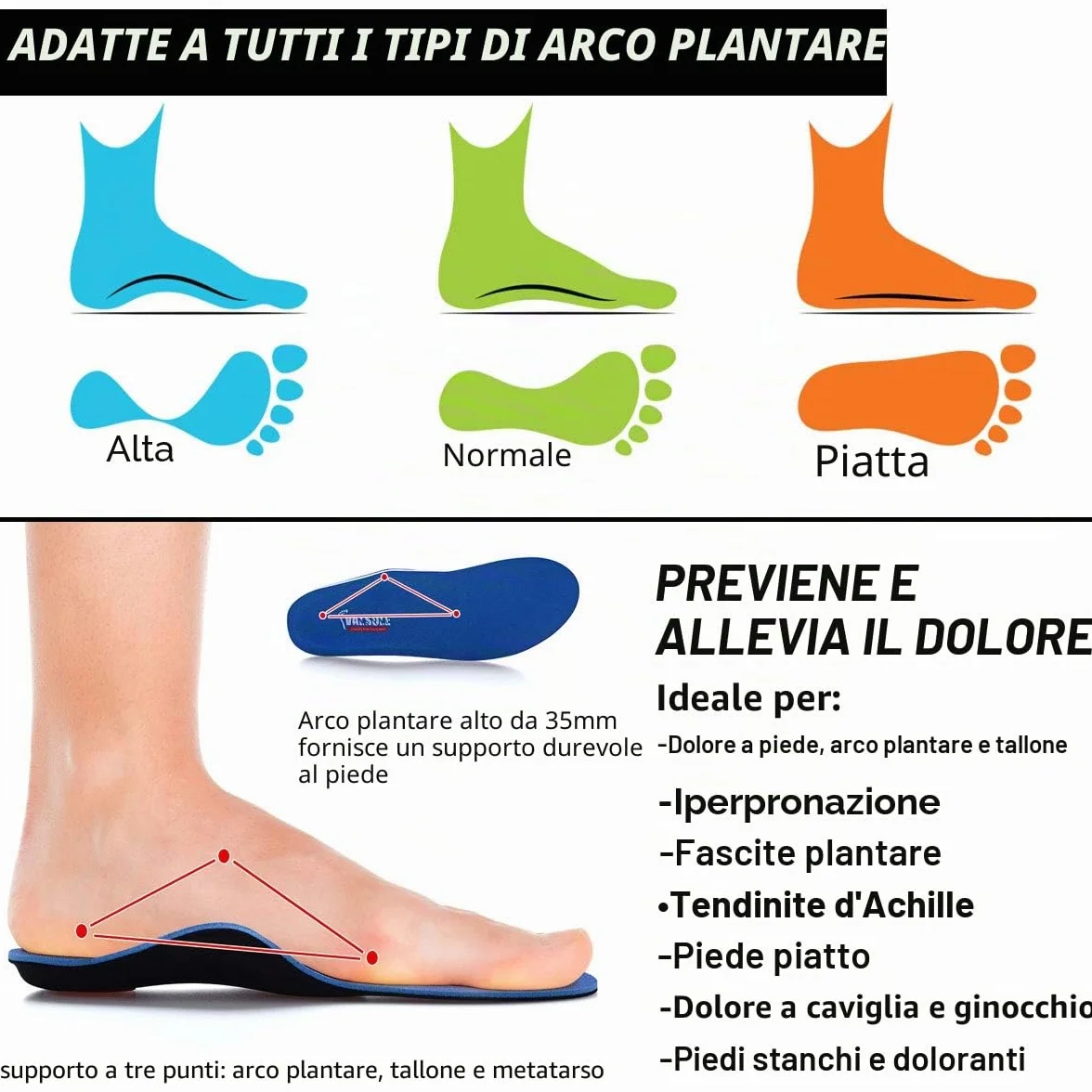 VALSOLE Solette Ortopediche Supporto Arco Plantare Fascite Plantare Uomo Donna