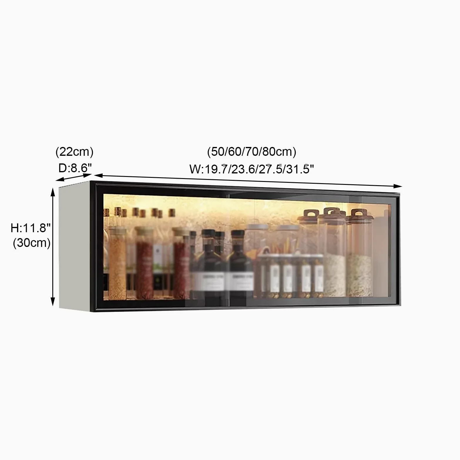 Vetrina da parete per cucina e sala da pranzo, grigio/bianco, dispensa Sto con ante senza trapano, installat moderna da appendere (nero, 80 x 32 x 19 cm)