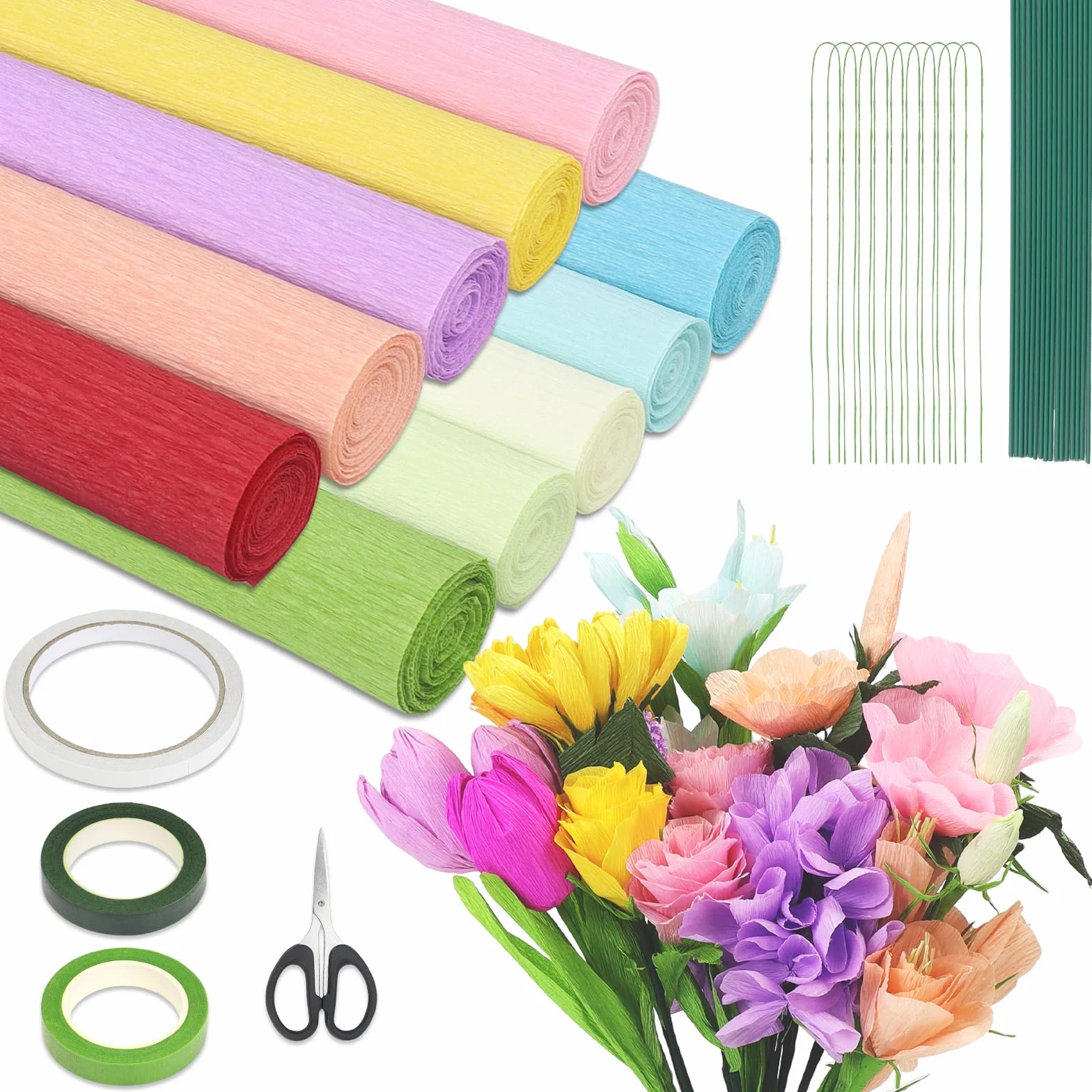 Carta Crespa Colorata 10 Rotoli Decorativa Fai Da Te per Festa