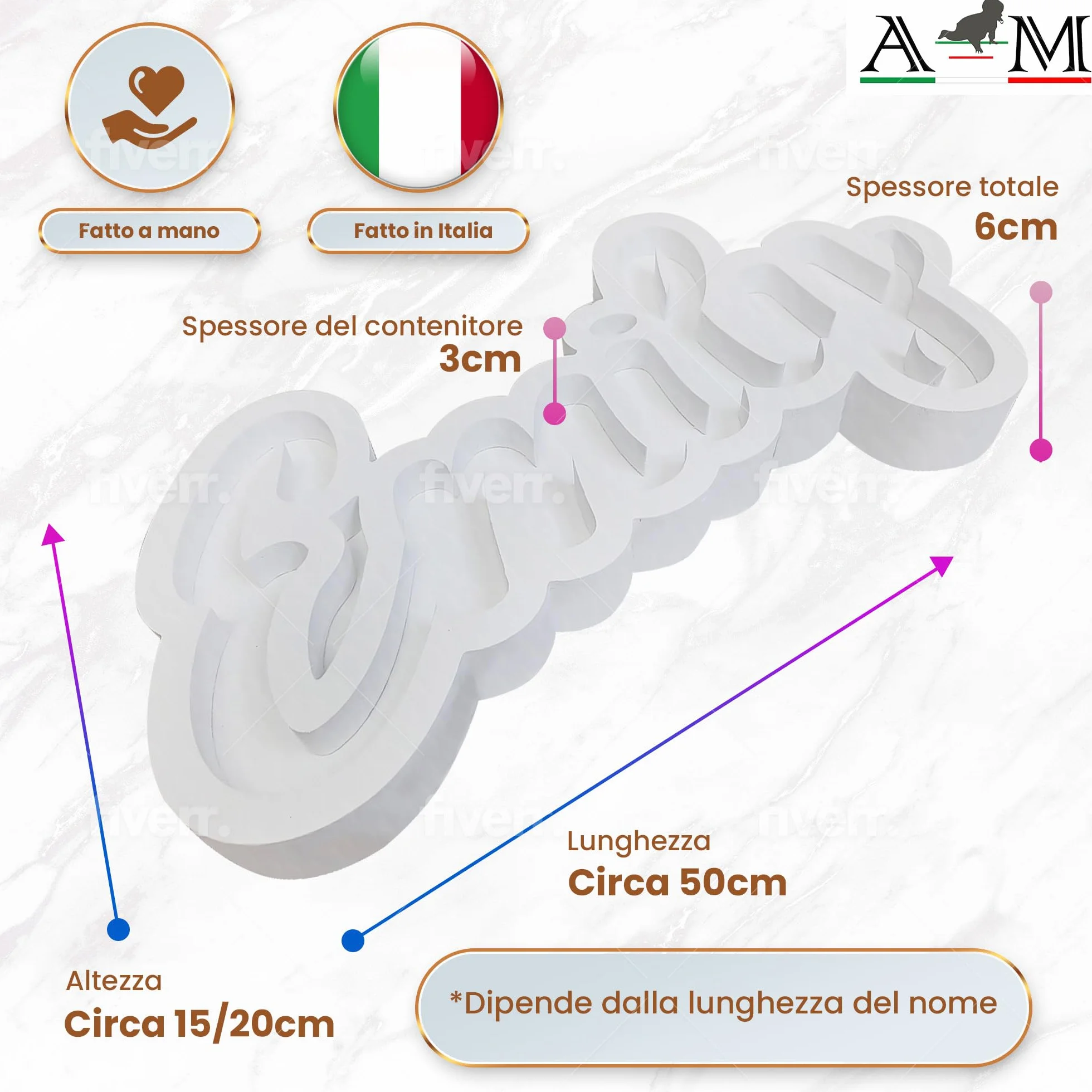 A&M Nome Polistirolo Portaconfetti Personalizzato per Battesimo o Prima Comunione - Decorazione Scritta da Tavolo o Parete
