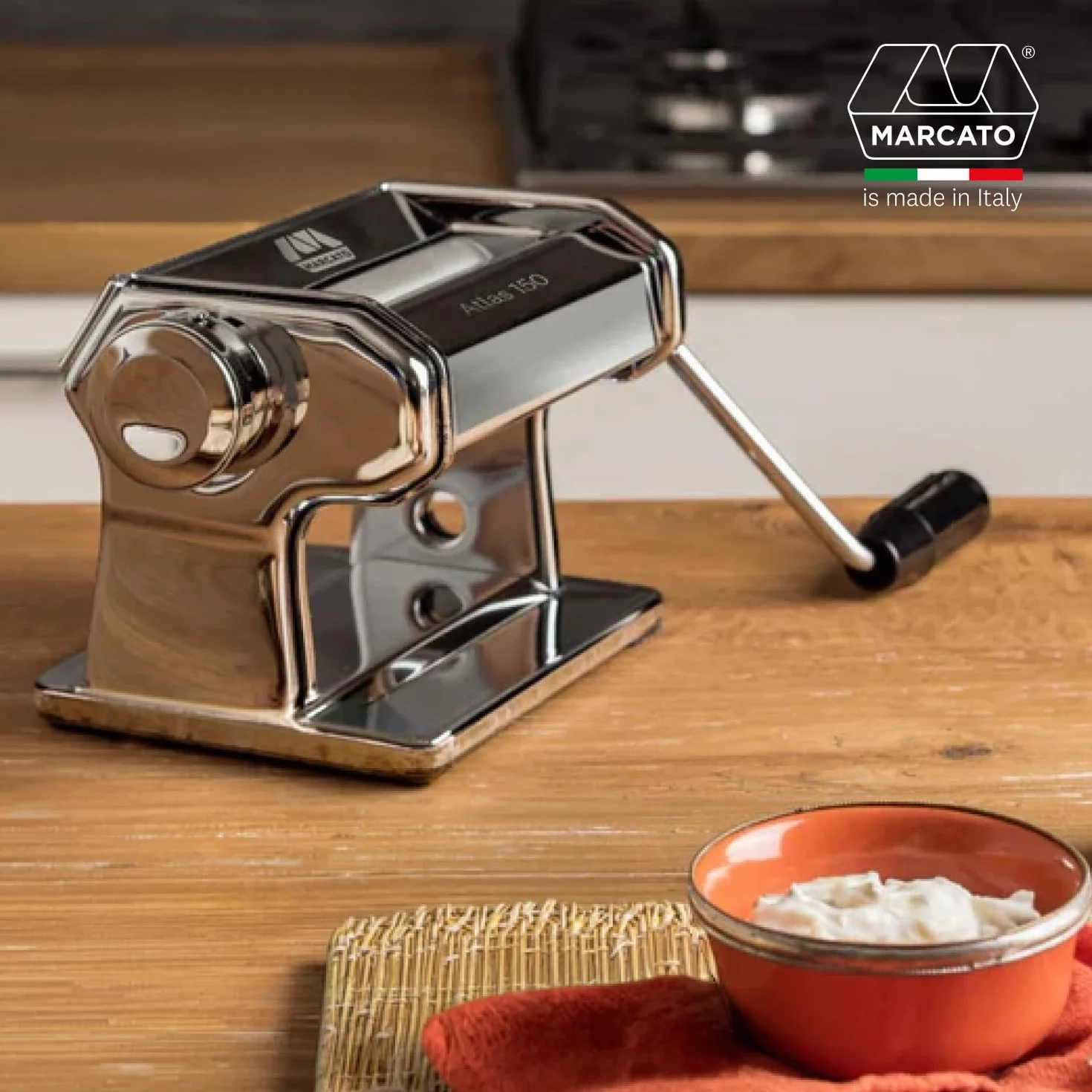 Marcato Nuova Atlas 150 Premium Pasta Maker Macchina per la Pasta Acciaio Cromato 10 Spessori AT-150-ROL-PRM