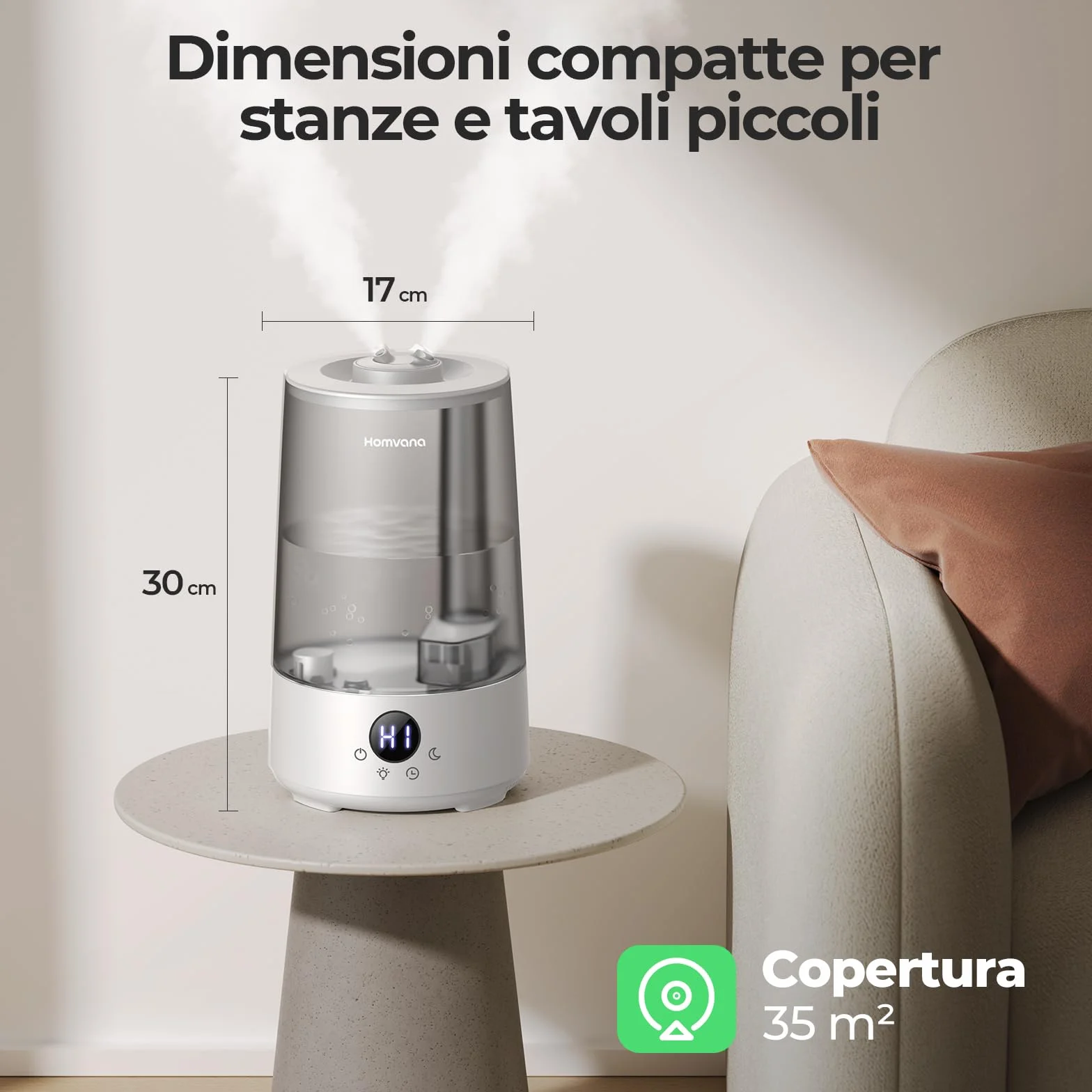 Umidificatore Ambiente Bambini Homvana 3.6L, 360°Cool Mist 16dB Silenzioso for Baby, Piante Dura da 34H, Auto Sleep Modo, con Luce e Aromaterapia Top-Fill, Facile da Pulire, Oli Essenziali (Grigio)