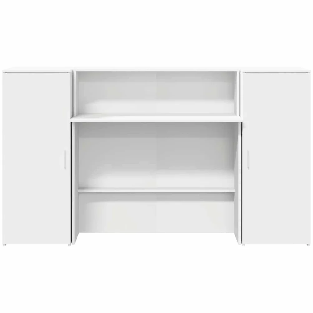 Bancone per ricevimento, bianco, 180 x 50 x 103,5 cm, in legno, moderno bancone con 2 armadi e ripiano per bancone per ufficio, hotel, prassi e saloni di bellezza