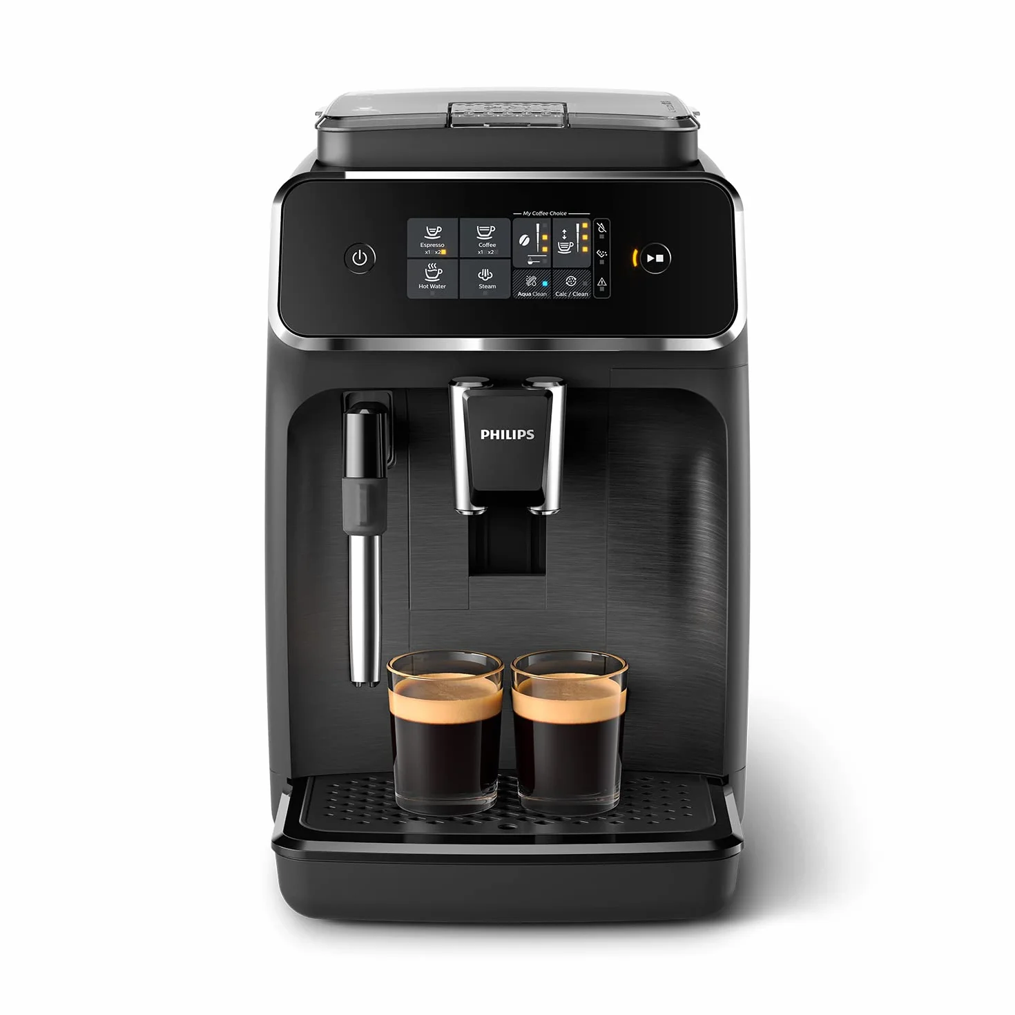 PHILIPS Serie 2200 Macchina da caffè Automatica - 2 bevande, Display Touch, Cappuccino con Montalatte Classico, Macinacaffè in Ceramica, Nero Opaco (EP2220/10)
