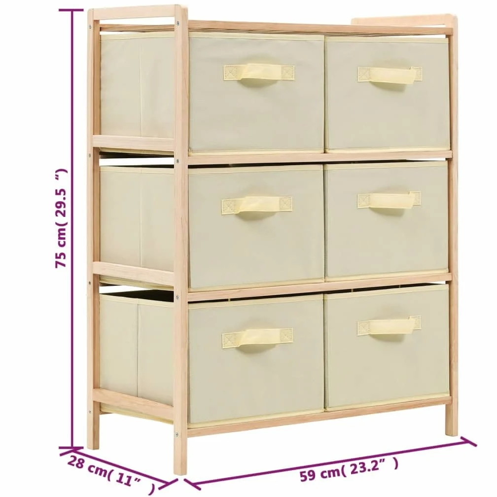 Cassettiera in legno di cedro con 6 cestini in tessuto, beige, 59 x 28 x 75 cm, armadio portaoggetti per ufficio, soggiorno, corridoio, organizer con scomparti e cassetti