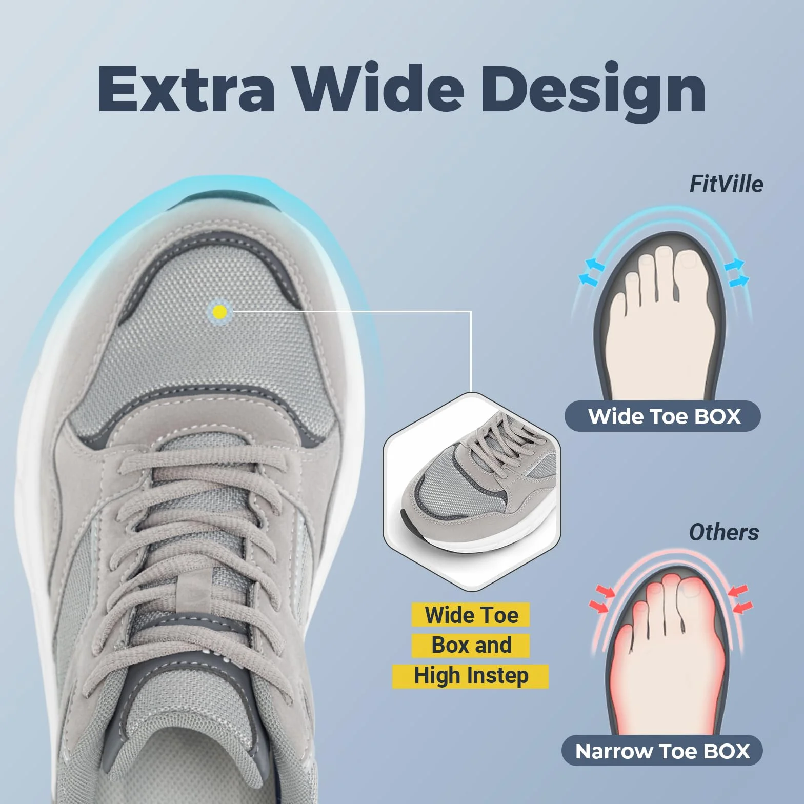FitVille Scarpe Uomo Sneakers Running Piedi Larghi Traspiranti Sportive