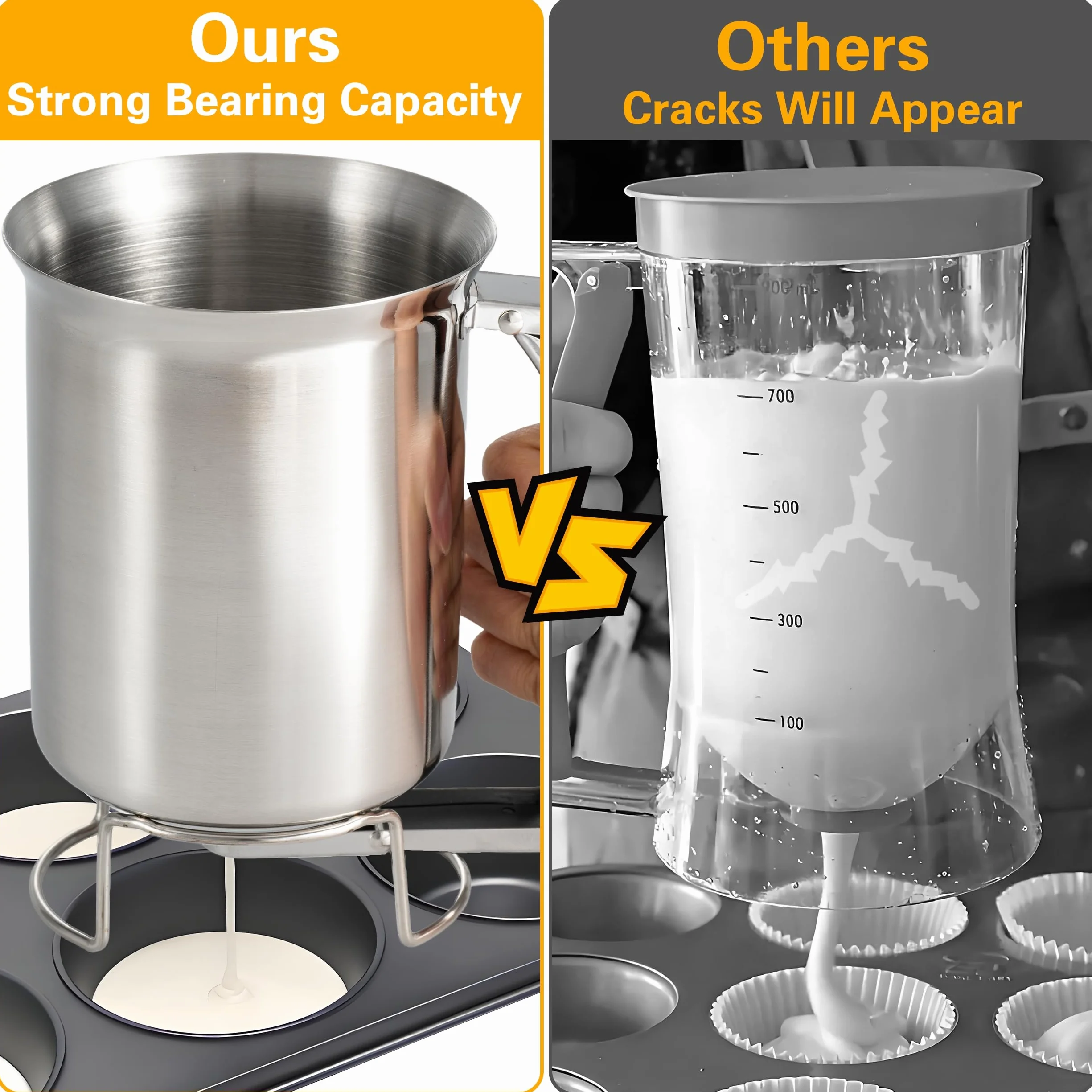 GIBOHOM Dosatore Pancake, Distributore per Pasta da 800 ml, in Acciaio Inox con Supporto, Dispenser per Pasta per Pancake, dosatore per Pasta per Pancake, dosatore Manuale per Pasta