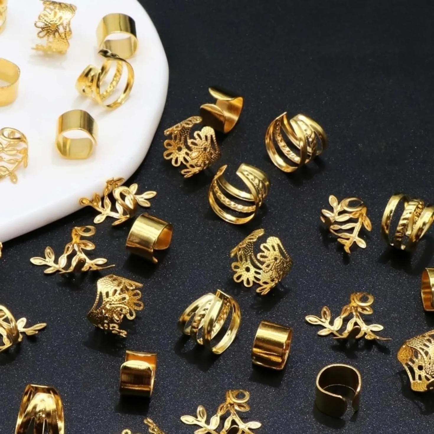 Confezione 50 accessori per dreadlocks gioielli per treccia anelli per capelli dorati