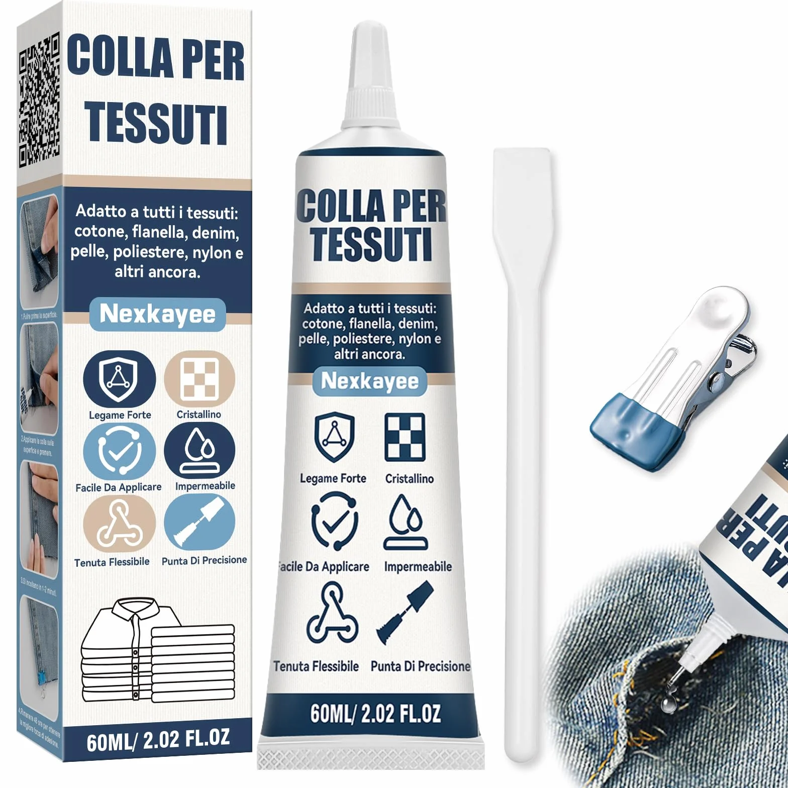 Colla per Tessuti Trasparente Impermeabile Resistente ai Lavaggi 60ml