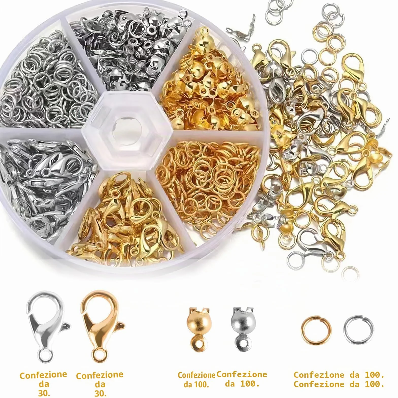 462 chiusure a moschettone per kit per la creazione di gioielli, con connettori ad anelli aperti, kit per la creazione di braccialetti per gioielli fai da te con apribottiglie e pinzette