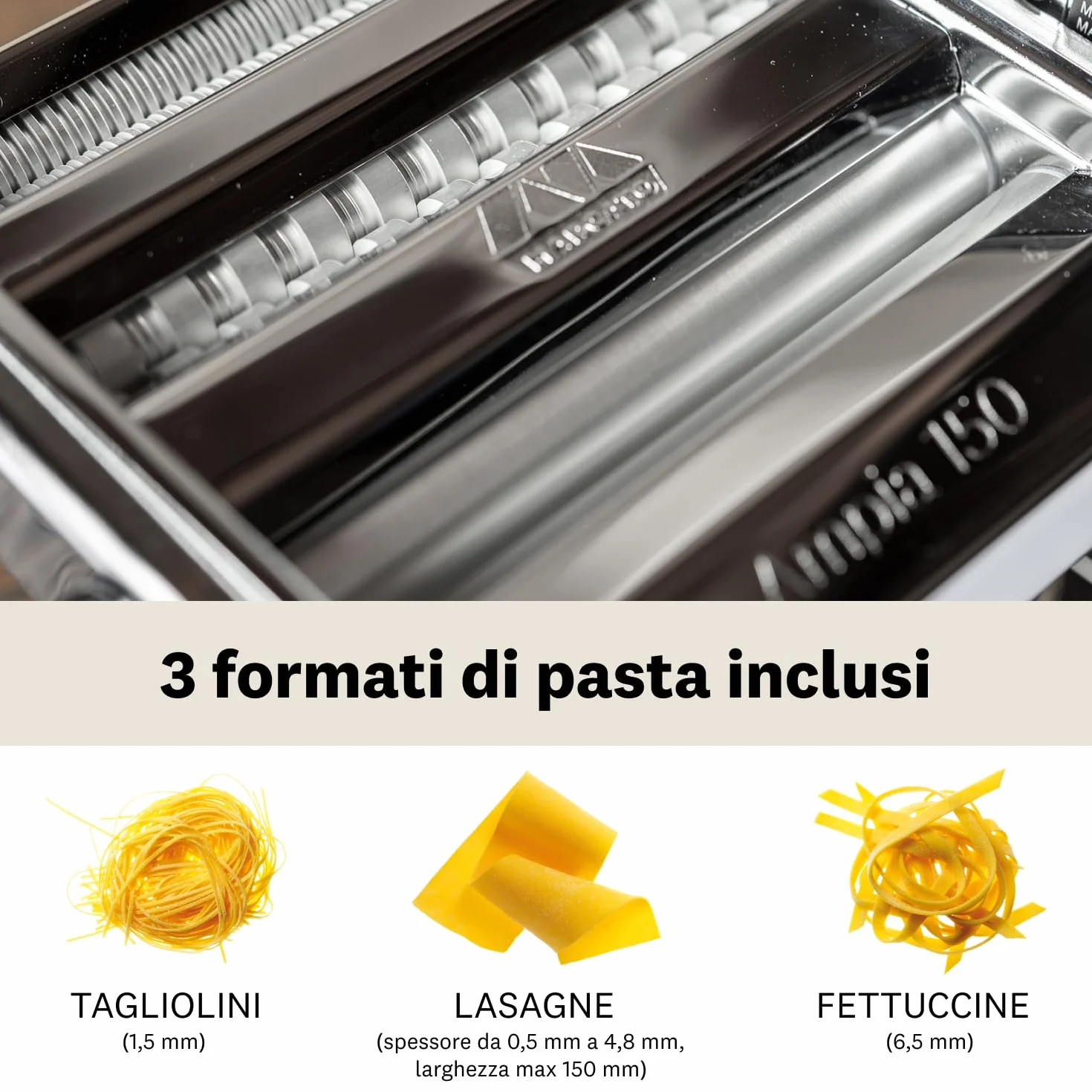 Marcato Ampia 150 AM-150-CLS Macchina per Pasta Manuale Acciaio Cromato Argento