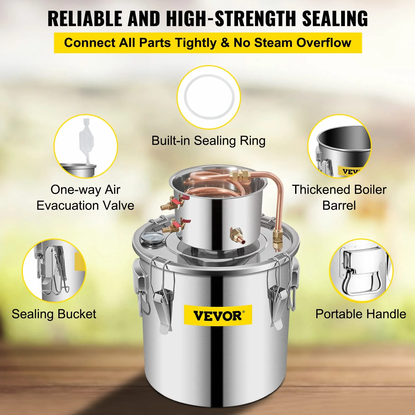 VEVOR Kit di Distillatore Alambicco in Acciaio Inox Rame Puro Materiale per Uso Alimentare Capienza del Serbatoio 30L, Kit Distillatore 35 x 35 cm per Liquore Acqua Distillata Vino con Pompa d'Acqua