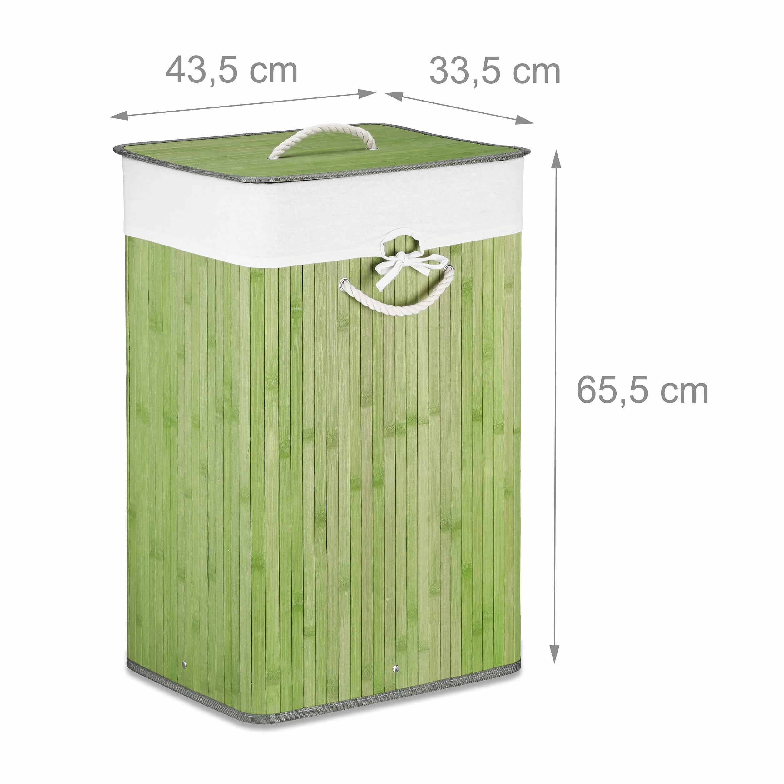Relaxdays Cesto Portabiancheria con Coperchio, Bambù 83 L Cestino Rettangolare Pieghevole 65,5x43,5x33,5 cm, Verde
