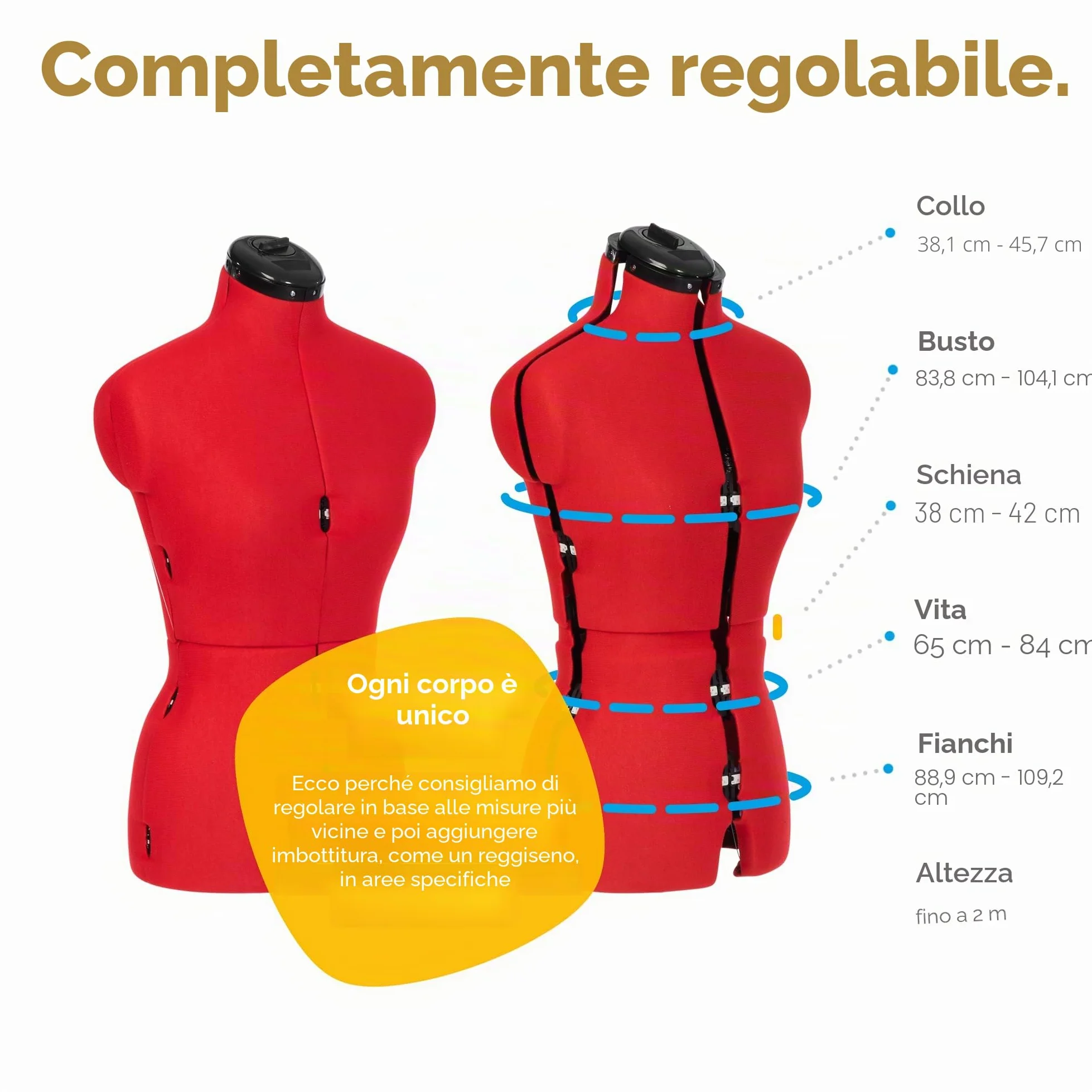 Adjustoform Manichino da sarto, manichino da cucito, 8 parti regolabili, (misura EU 38-46) piccolo, rosso papavero