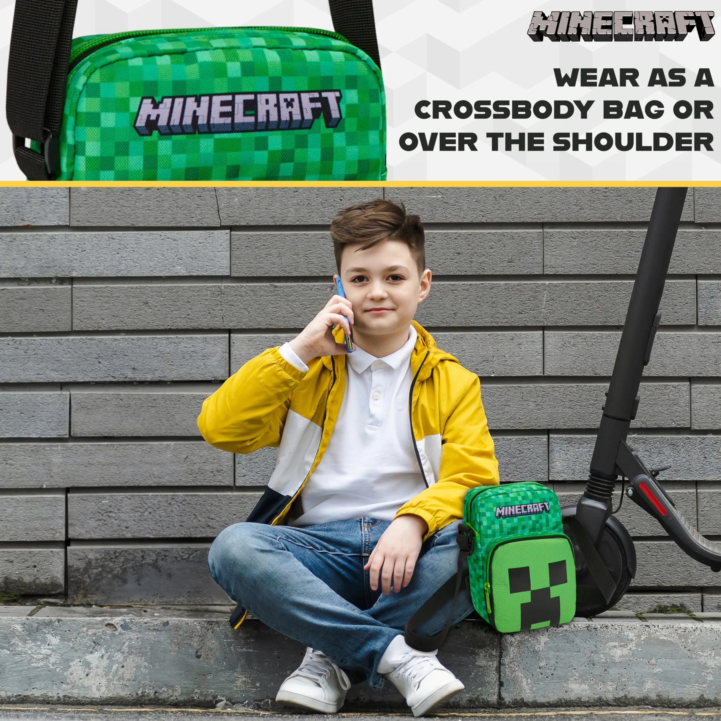 MINECRAFT Borsello Tracolla Ragazzo e Adolescenti, Creeper Marsupio Tracolla con Cinturino, Gamer Regalo Bambino