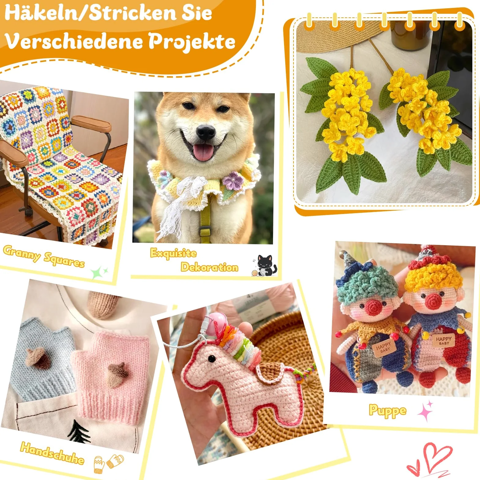 Coopay Granny Square - Set di 20 colori per uncinetto, 900 g, lana per lavorare a maglia, morbido filato all'uncinetto in acrilico e cotone per uncinetto, 4 faiding, lana all'uncinetto per vestiti del