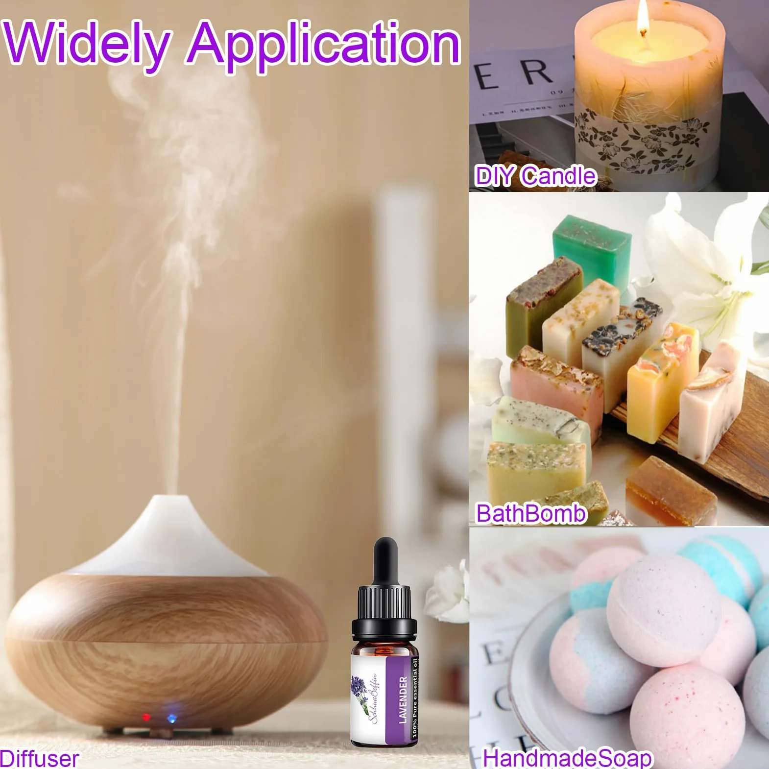 Olio Essenziale Lavanda 10ml, per Diffusori Umidificatori Candele Sapone Fai da Te, Oli Profumati per Diffusori, Massaggi, Bagno