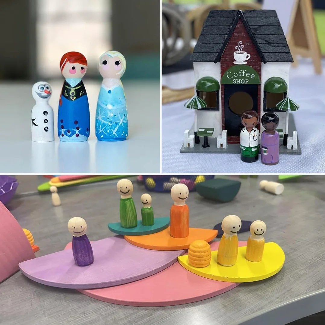 50 Pezzi Bambola Piolo di Legno, Peg Dolls Non Finiti, Peg Doll Legno, Bambole a Pioli in Legnos, Mini Bambola Gente Femmina e Maschio per Fai Da Te Creazioni Artistiche e Painted
