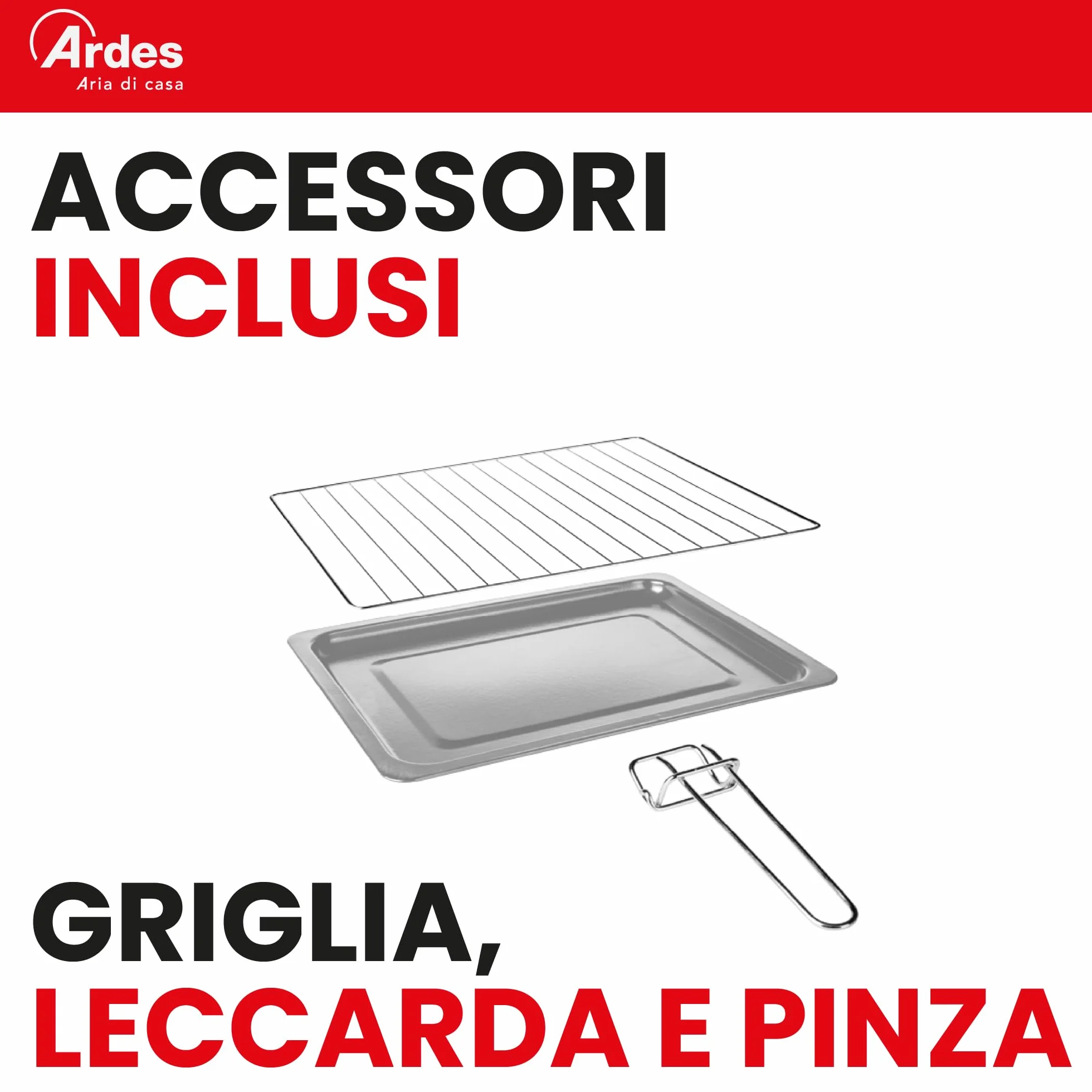 ARDES AR6226S Fornetto Elettrico Ventilato 25 Litri Luce Interna 6 Funzioni Cottura Timer 60' Doppio Vetro Silver
