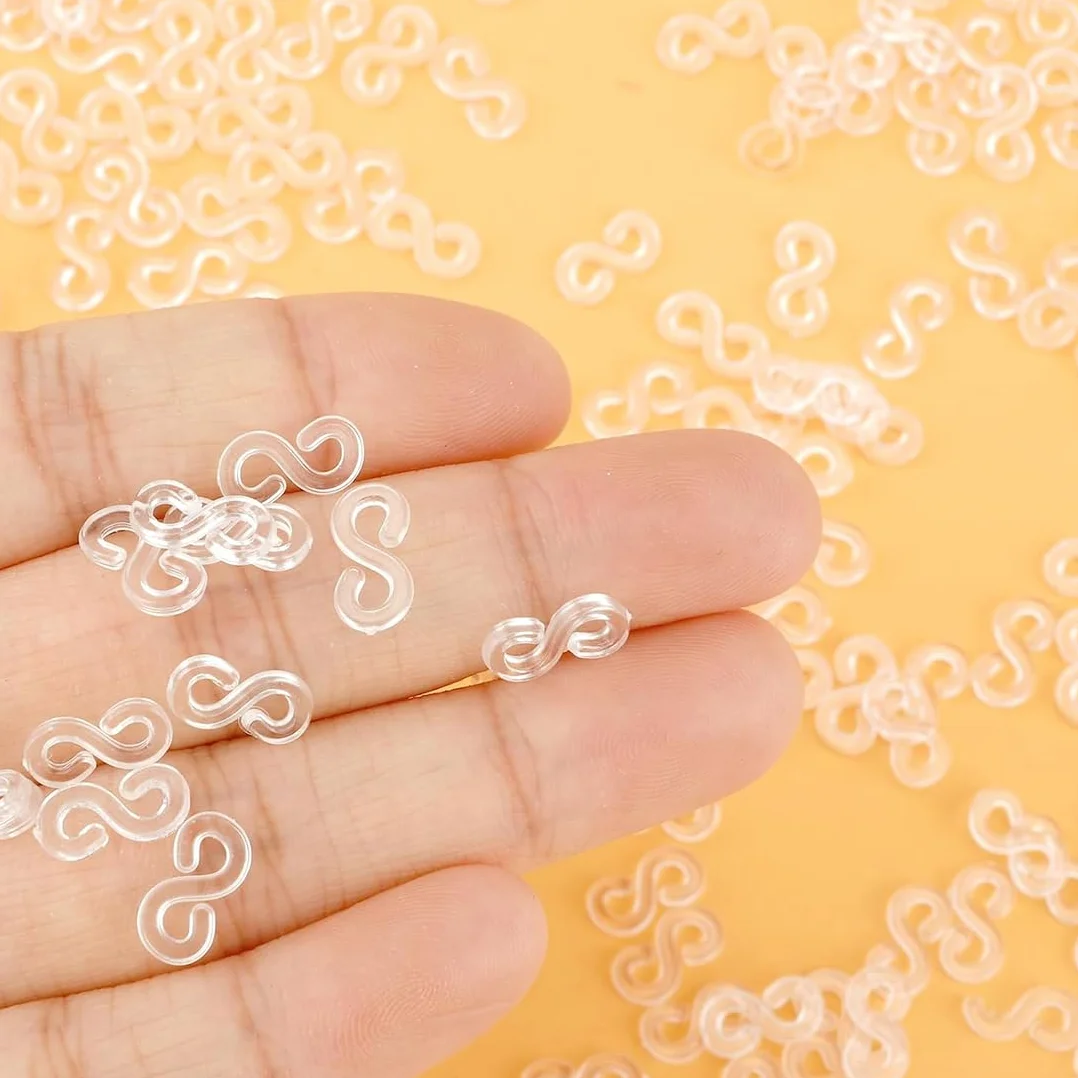 500 Pezzi Gancetti per Braccialetti, Chiusure, Gancetti per Elastici, Connettori Plastica per Creare Braccialetti di Gomma, Ganci (Bianco, Trasparente)