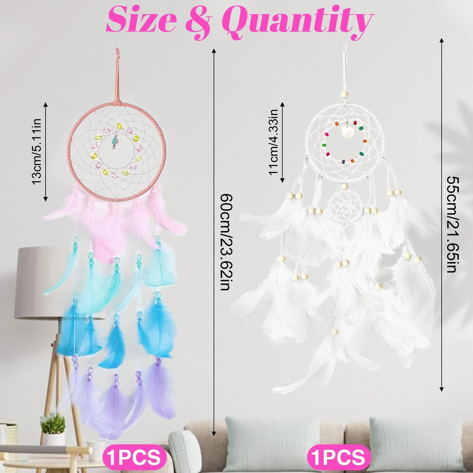 Achiappasogni Fatto a Mano con Piume Colorate, Dream Catcher per Bambini, Decorazione Casa per Ragazze Ragazzi