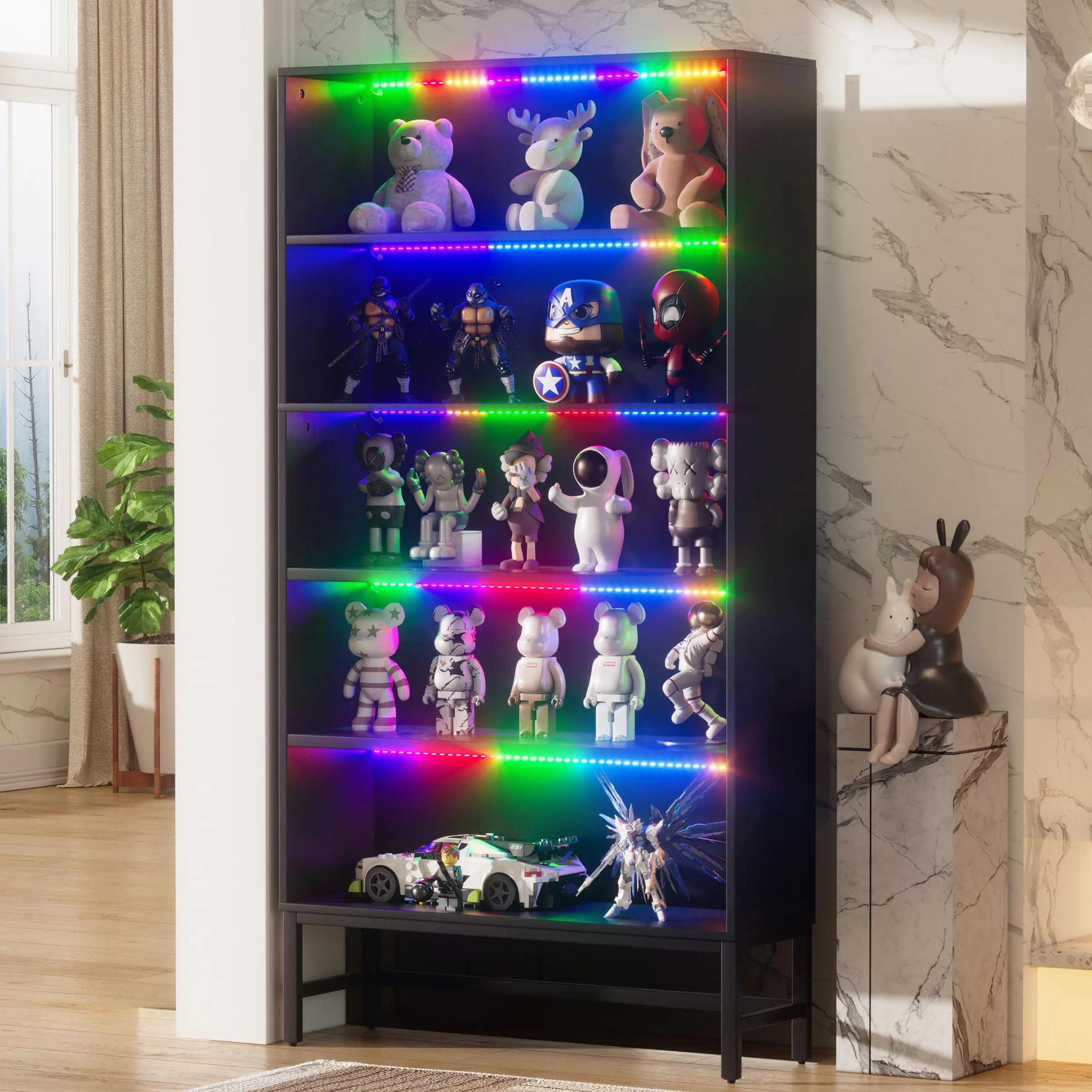 Vetrinetta Espositiva Mobile vetrina con illuminazione a LED Armadio da Collezione a 5 Strati Moderna Mobile Vetrina Vetrina Soggiorno per Statuette, Salotto, Bar,Camera da letto e Ufficio 90*30*178CM