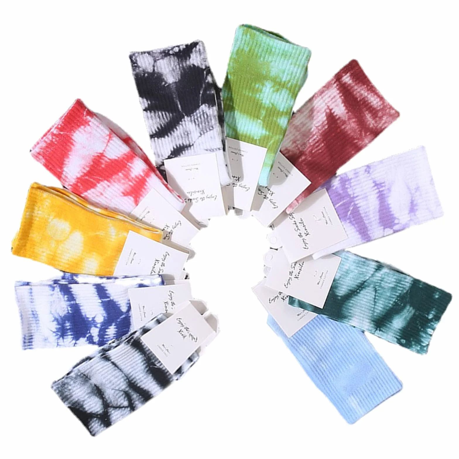 10 paia di calzini in cotone tinta unita di media altezza, colorati tie-dye per tutte le stagioni, calzini sportivi per coppie, ragazzi, ragazze, uomini e donne
