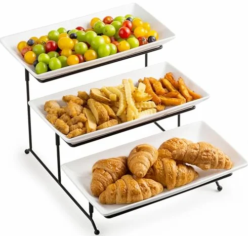 3 Tier Servendo Stand, Pilepsible Platter Rack per Antipasti & Cupcakes, Elegante Set di esposizioni Bianche, Facile Design di stoccaggio per Feste e Decorazioni per la casa