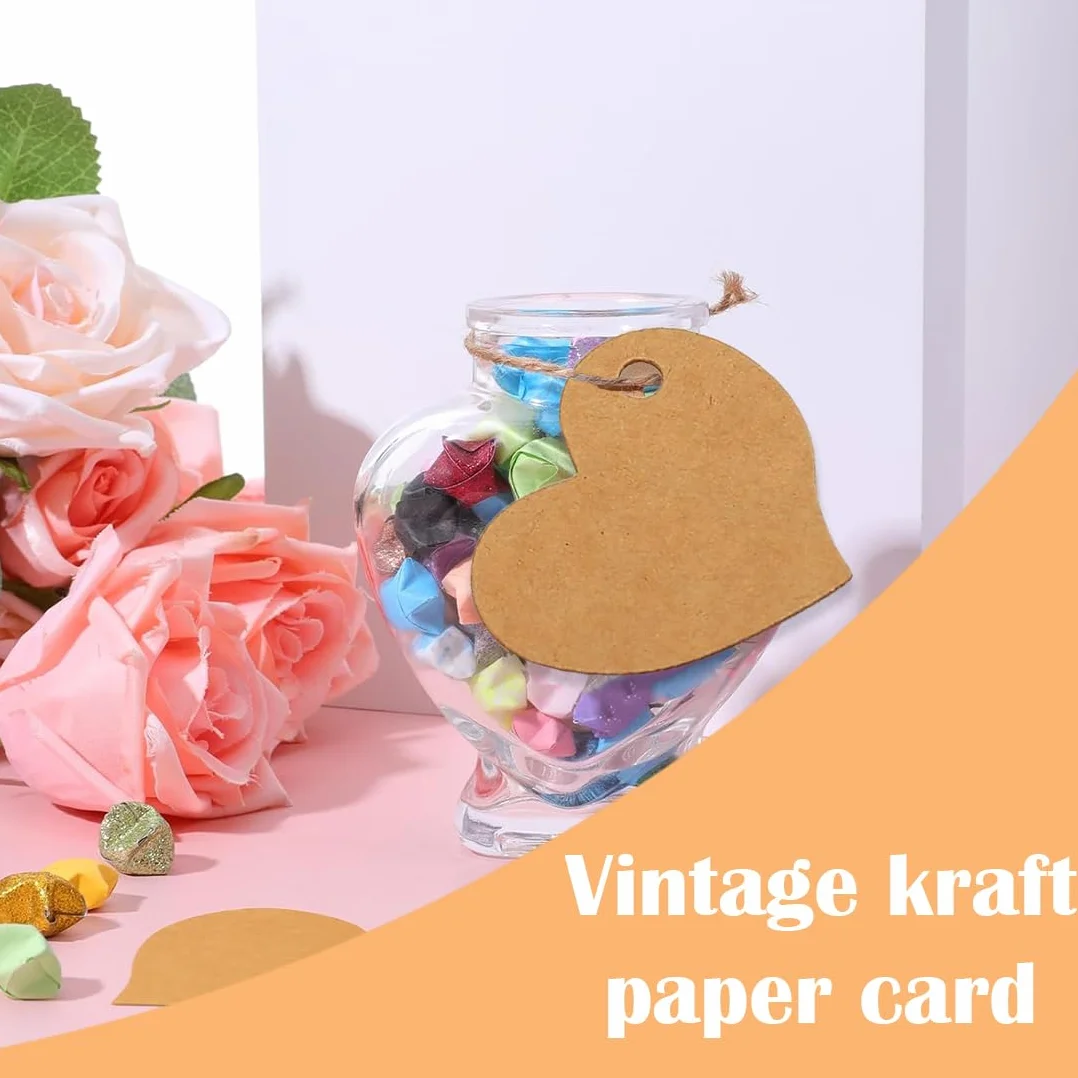COYUN 100pcs Bigliettini Bomboniere,Etichetta in Carta Kraft a Forma di Cuore e Spago da 10 M per l'Uso Come Souvenir di Nozze, Confezionamento di Regali, Realizzazione di Oggetti Artigianali ecc