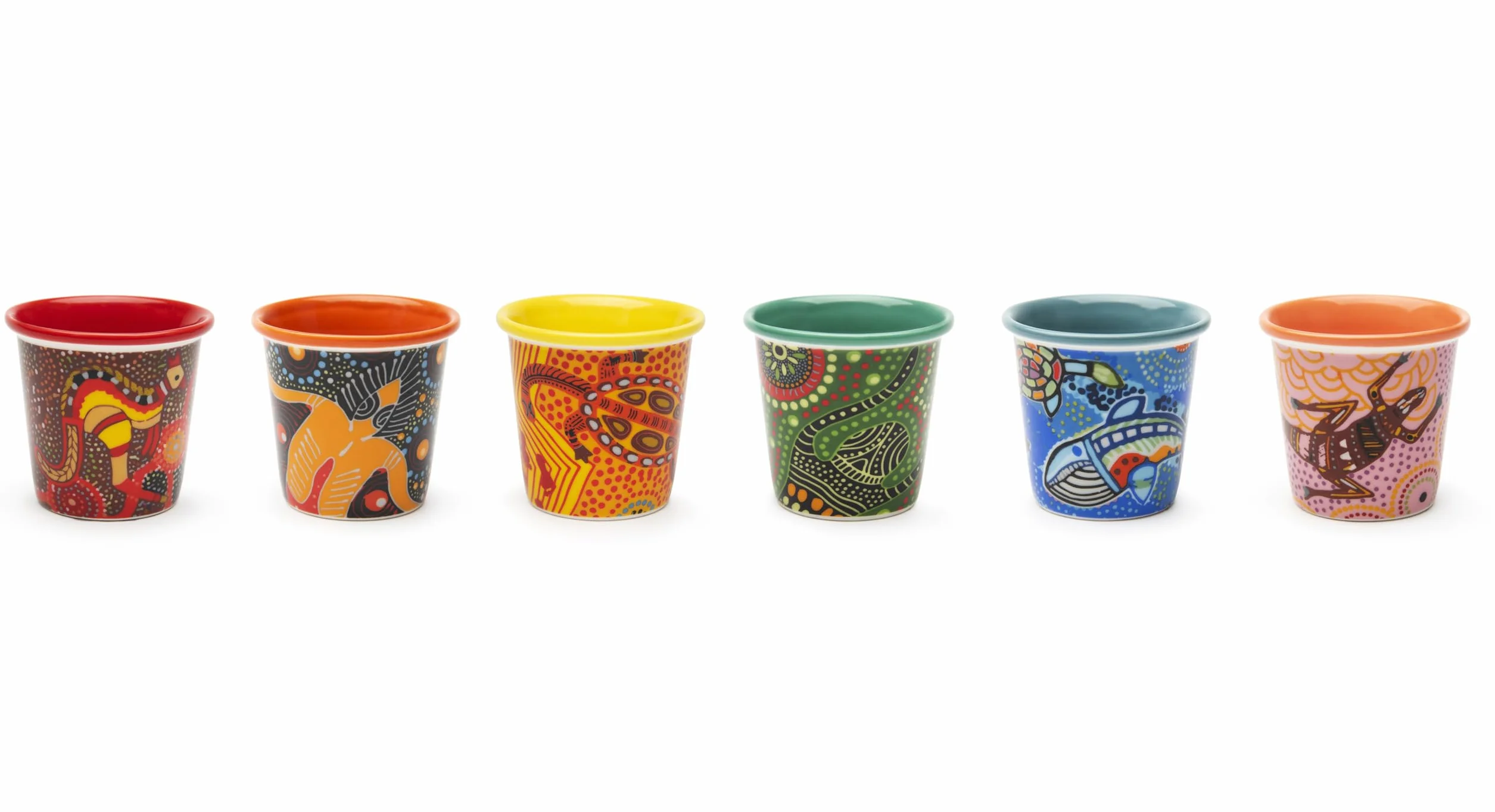 Excelsa Aboriginal Set 6 Bicchierini da Caffè, Porcellana, Capacità 90 Ml., Decori Assortiti