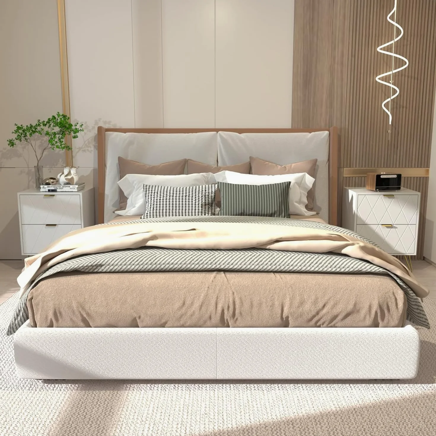 UEV Comodino Bianco Set di 2, Tavolini con 2 Cassetti in Legno ingegnerizzato Robusto, Comodino Piccolo Moderno con Maniglie e Gambe in Oro Cromato per Camera da Lett, 40 x 30 x 52 cm, Bianco