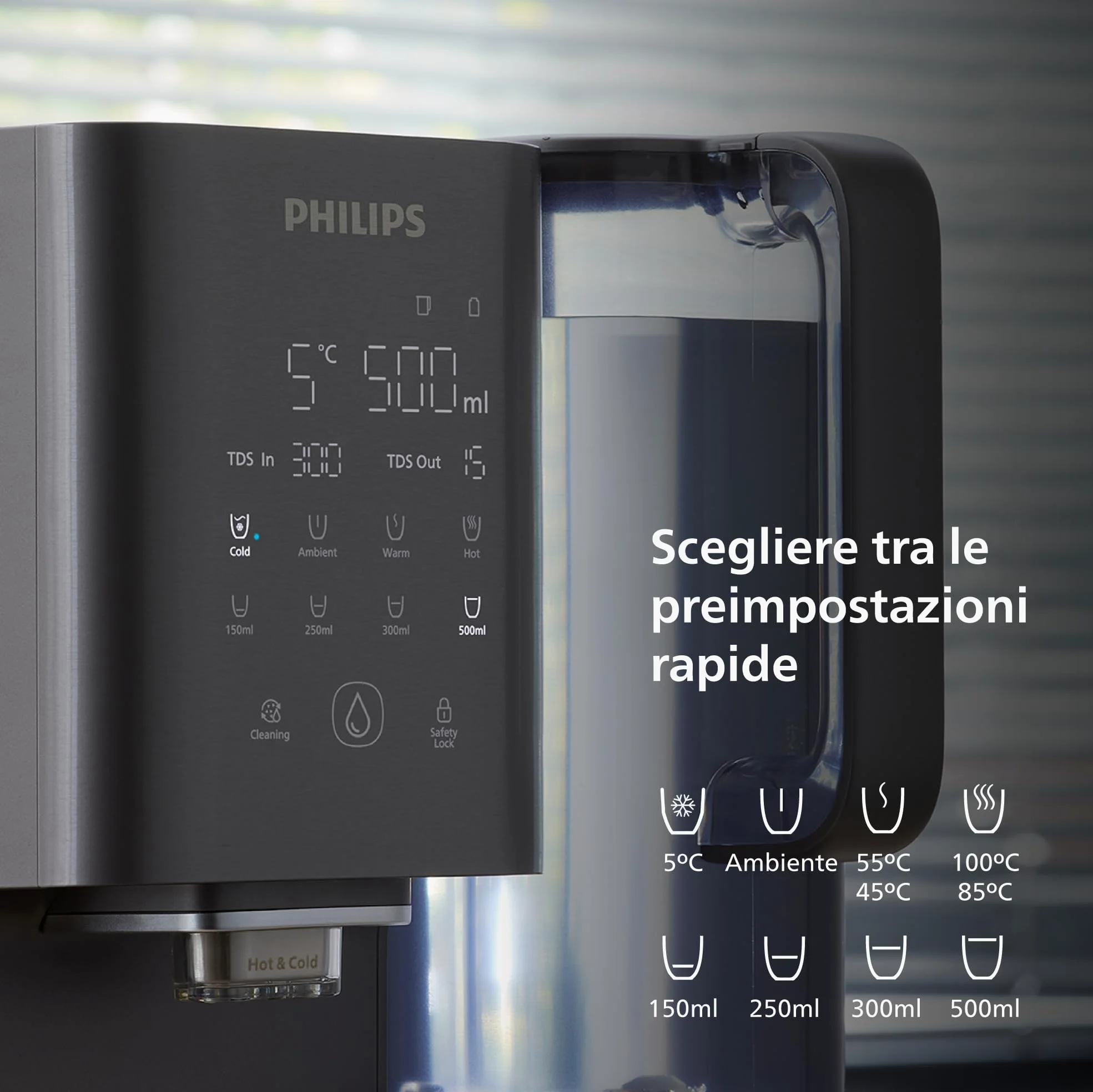 Philips Water ADD6921DG Stazione dell'acqua a osmosi inversa: rimuove fino a 110 sostanze, riscaldamento e raffreddamento istantanei, durata del filtro di 1 anno