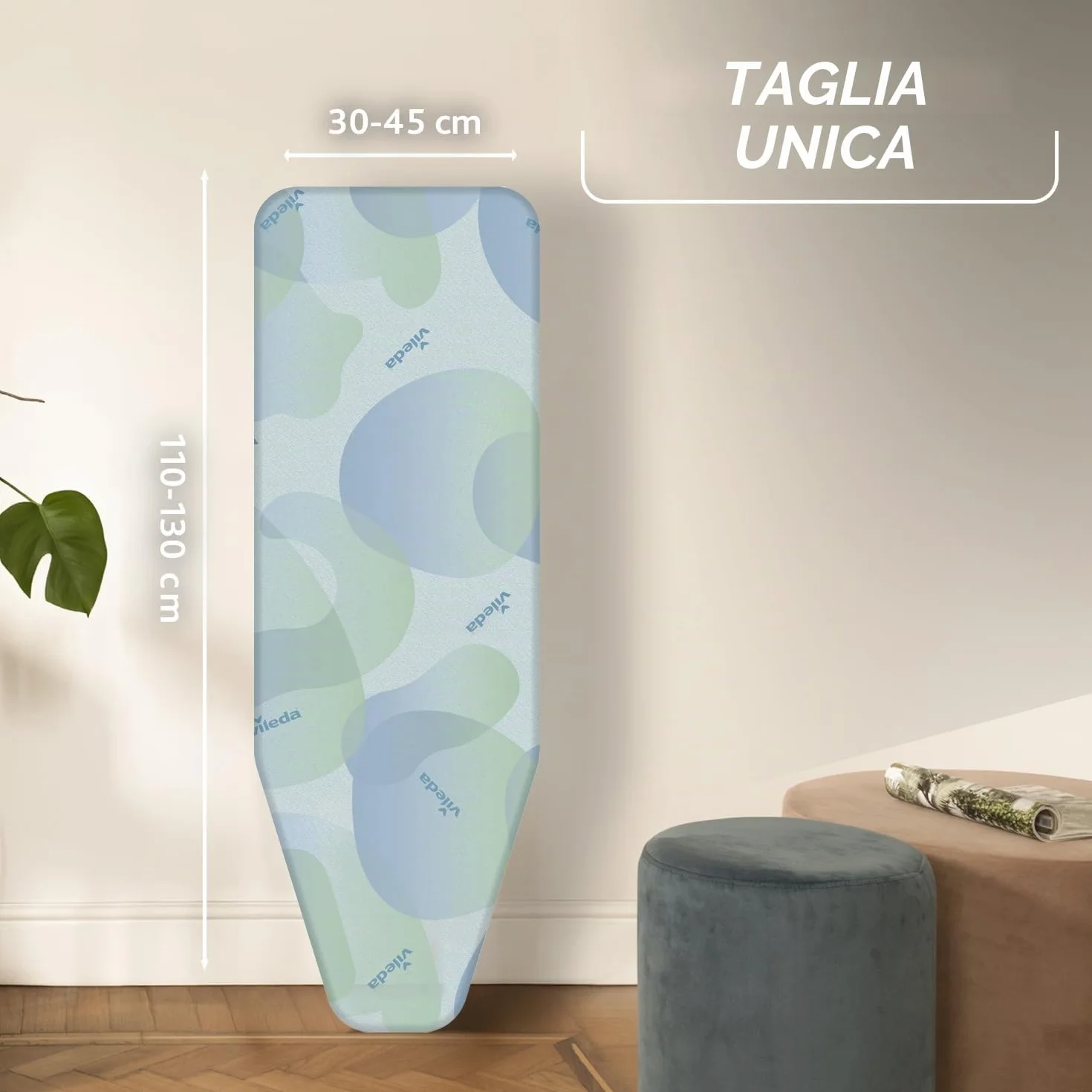 Vileda Premium 2in1 Copriasse da stiro Universale, Triplo Strato, Speciale rivestimento interno termoriflettente, Con Fermacorda, Azzurro, 139 X 50 X 0.38 Cm