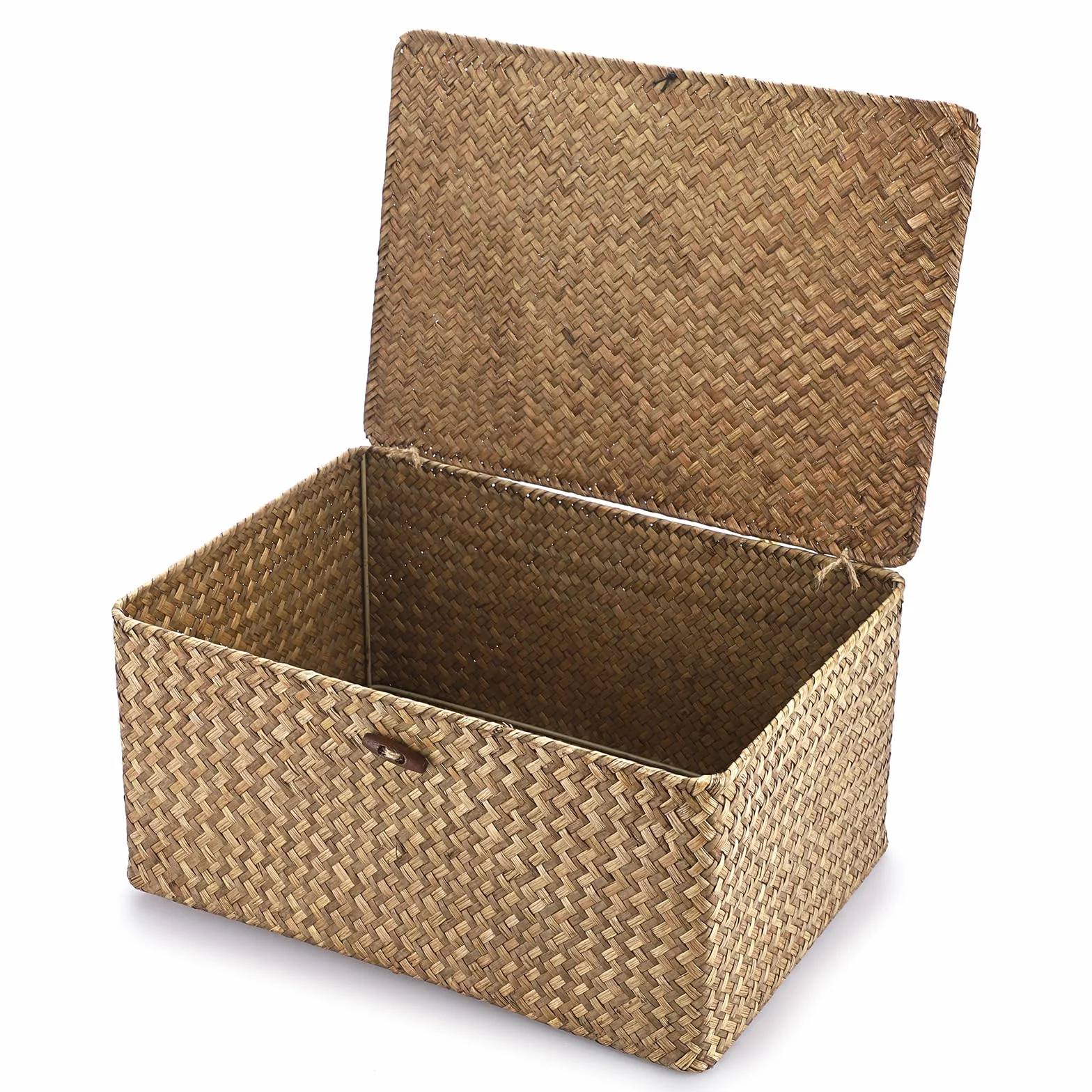 Cesto portaoggetti in vimini con coperchio, rettangolare, organizer da bagno, scatola decorativa