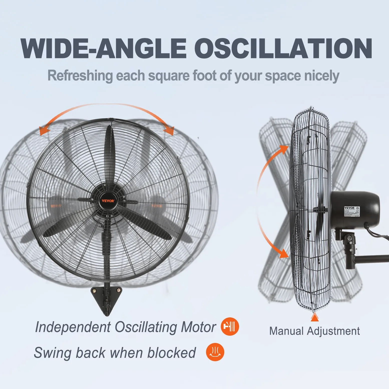 VEVOR Ventilatore da Parete, 74,9 cm 3 Velocità ad Alta Velocità, Ventilatore da Parete Industriale Oscillante Impermeabile 150 W Commerciale o Residenziale per Magazzino, Serra, Officina, Nero